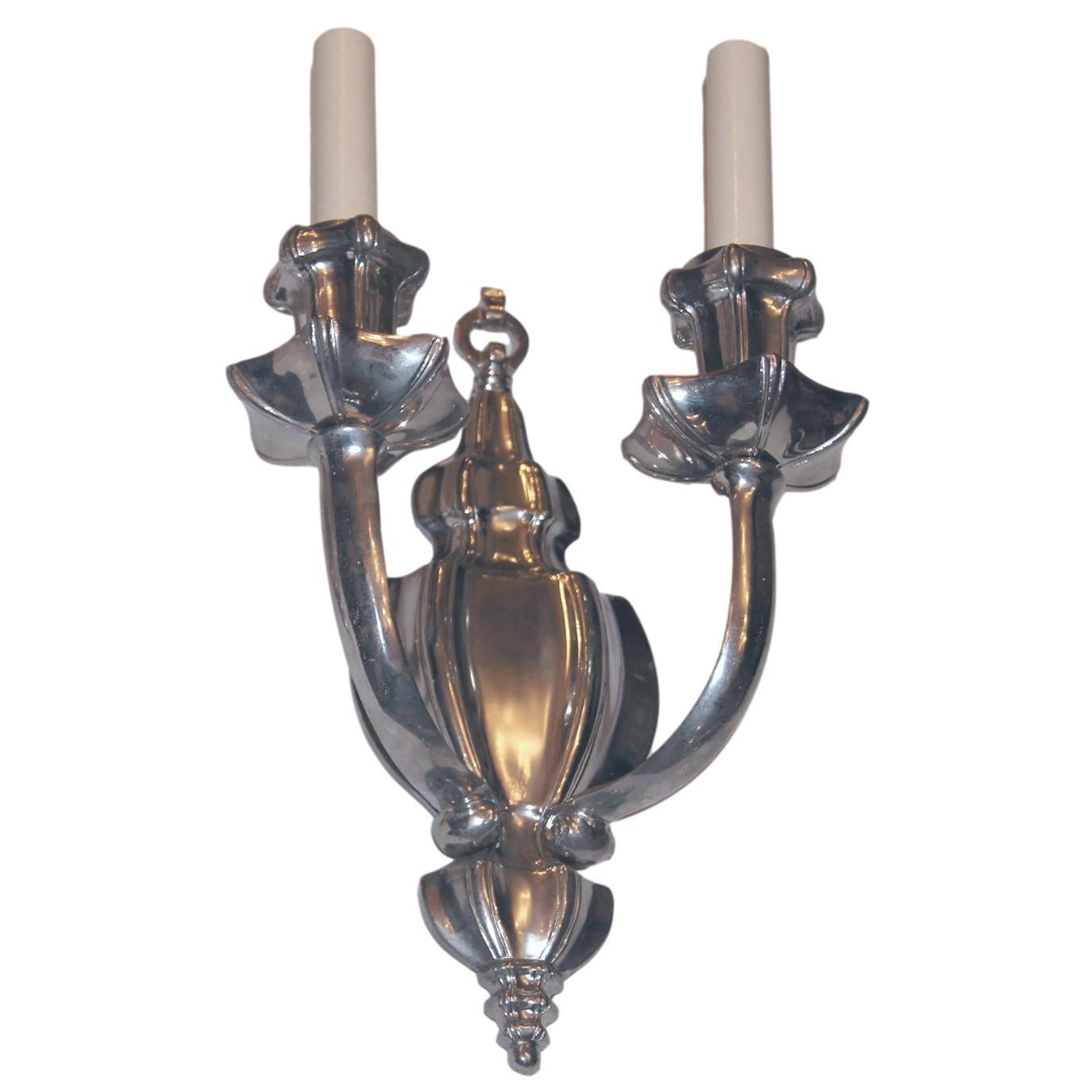 Silvered Set of Silver Plated Sconces, Sold Per Pair For Sale