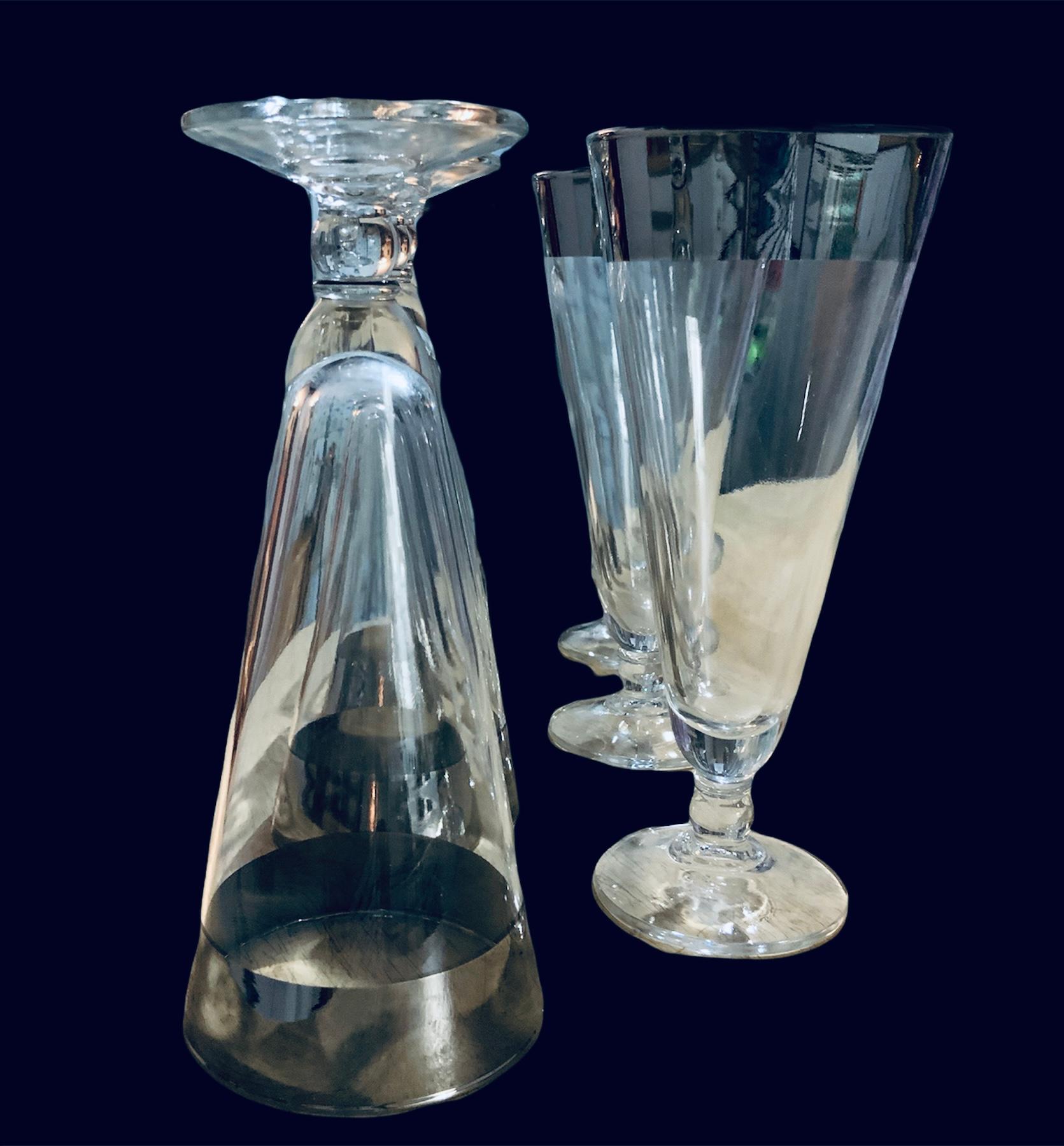 20th Century Set of Silver Rimmed Clear Pilsner Glasses