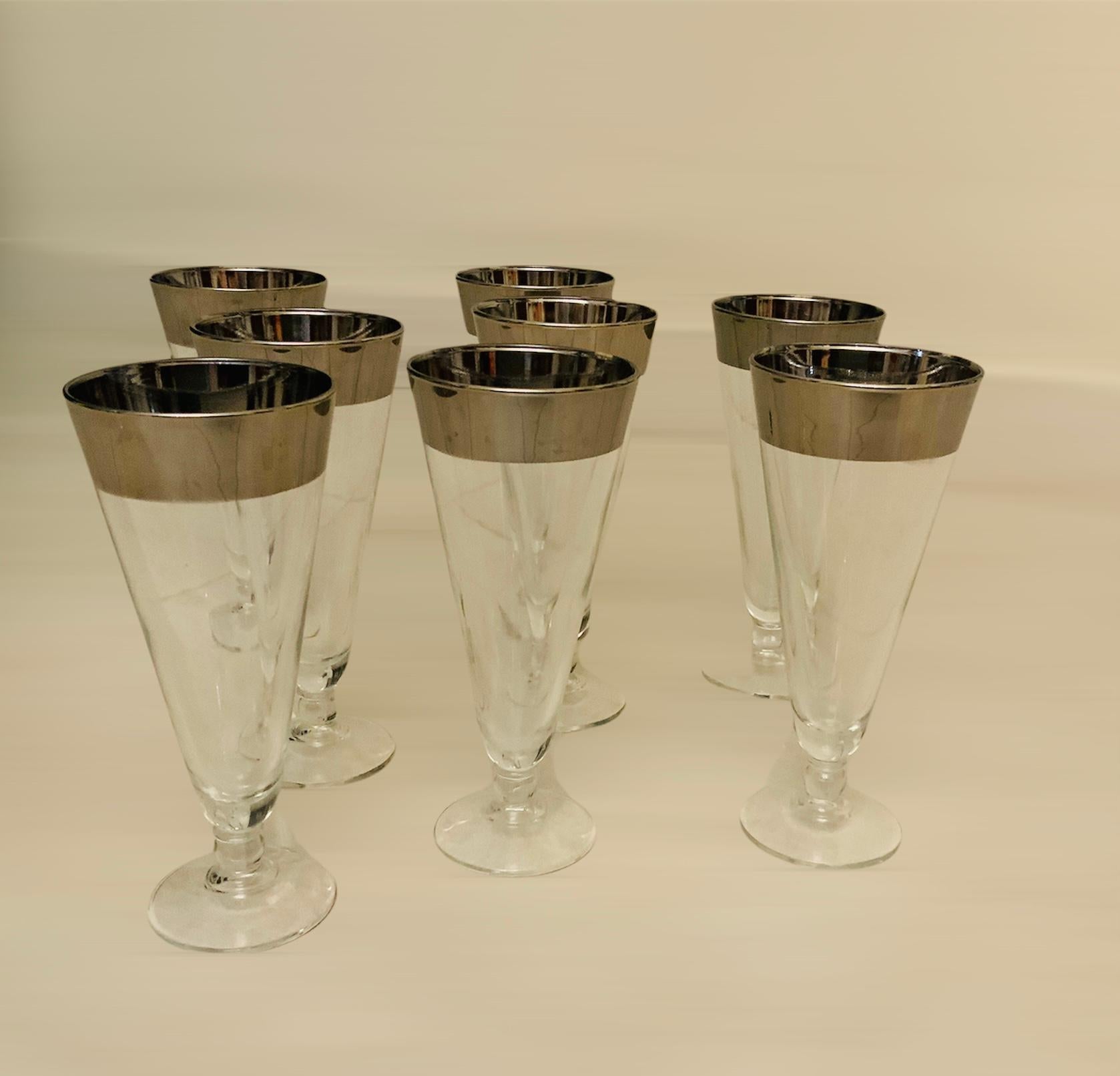 Set of Silver Rimmed Clear Pilsner Glasses 1
