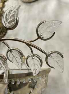 Coppia di lampade d'argento con foglie di vetro modellato
