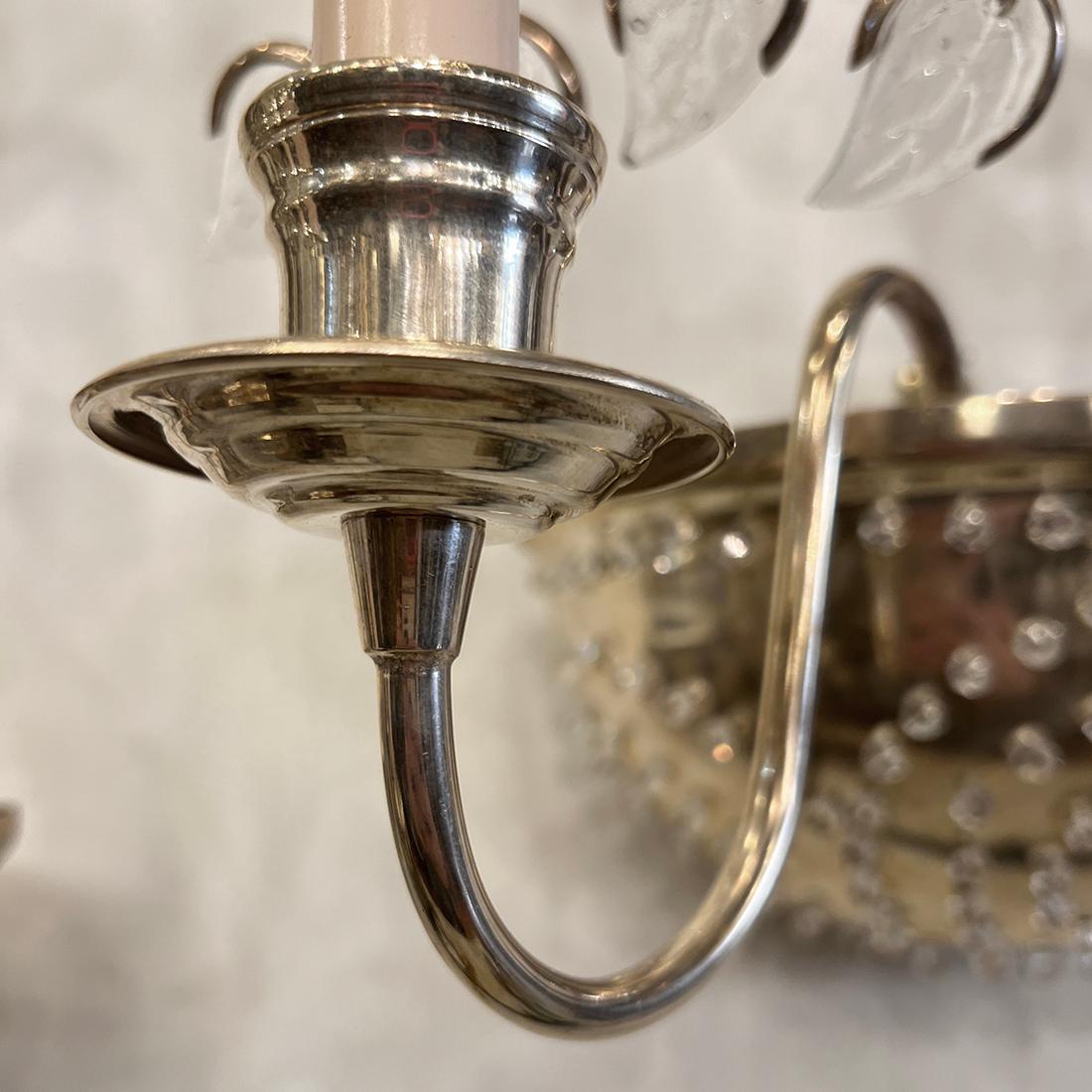 Stampato Coppia di lampade d'argento con foglie di vetro modellato in vendita