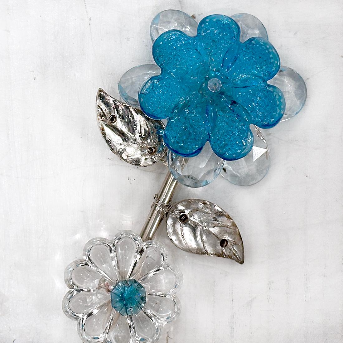 French Set of Silver Sconces with Turquoise Crystals, Sold in Pairs For Sale