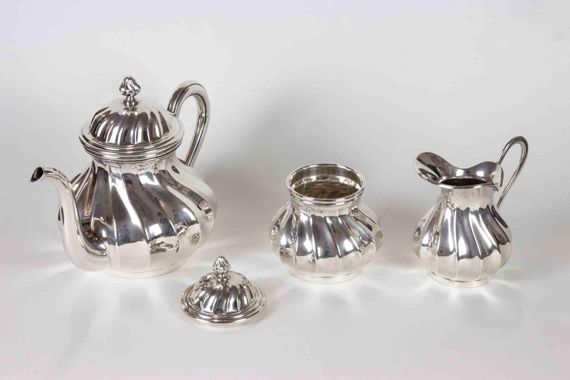 Set aus silberner Teekanne, Zuckerschale und Krug aus Silber von Argenterie Greggio, Italien, 1970er Jahre (Italienisch) im Angebot