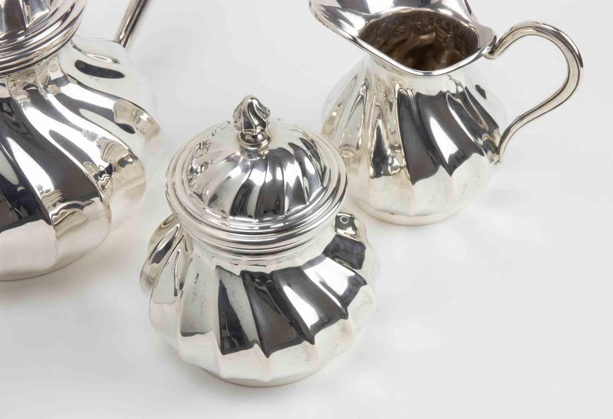Set aus silberner Teekanne, Zuckerschale und Krug aus Silber von Argenterie Greggio, Italien, 1970er Jahre (Ende des 20. Jahrhunderts) im Angebot