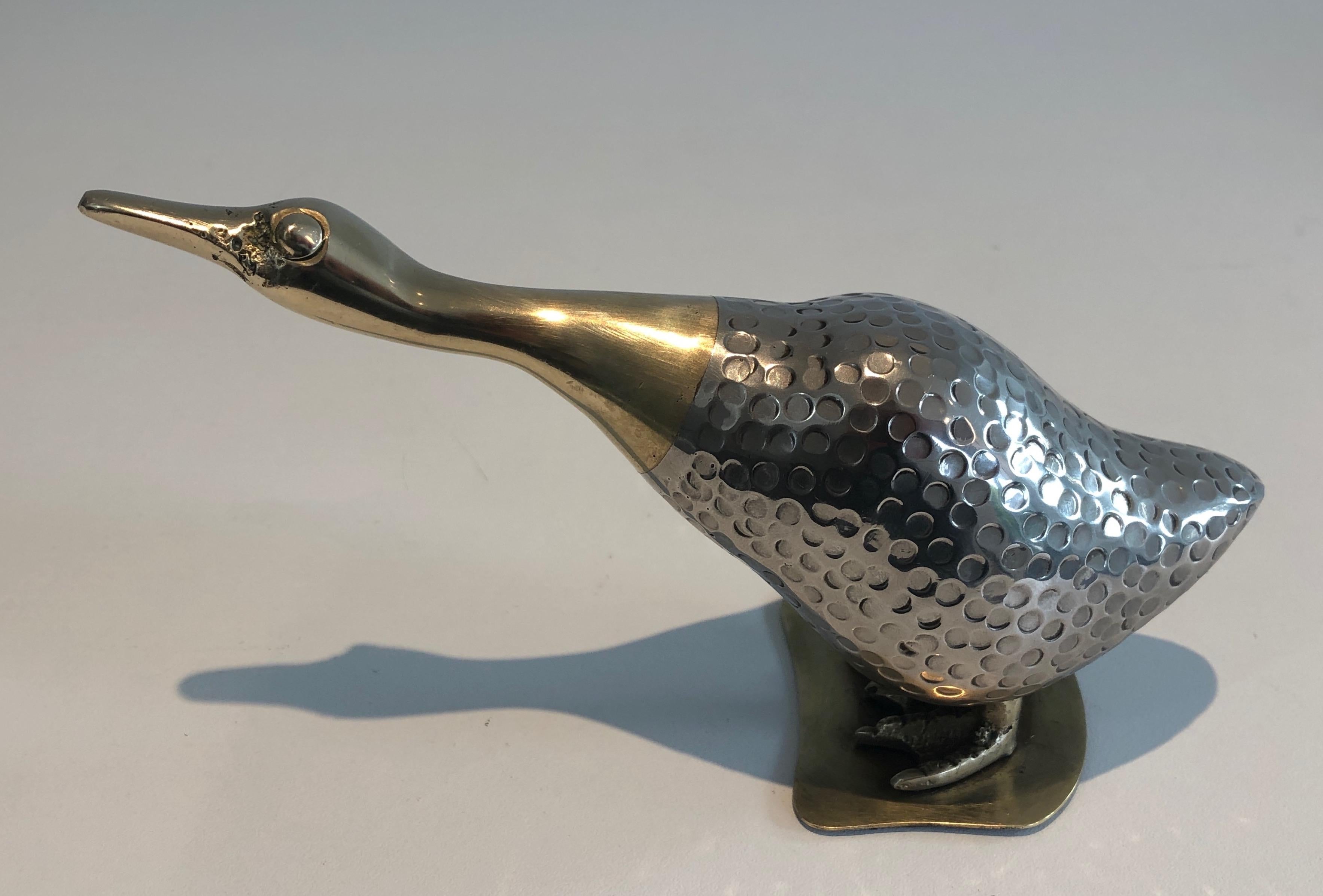 Set of Silvered and Brass Duck and Her Ducklings, French, circa 1970 For Sale 10