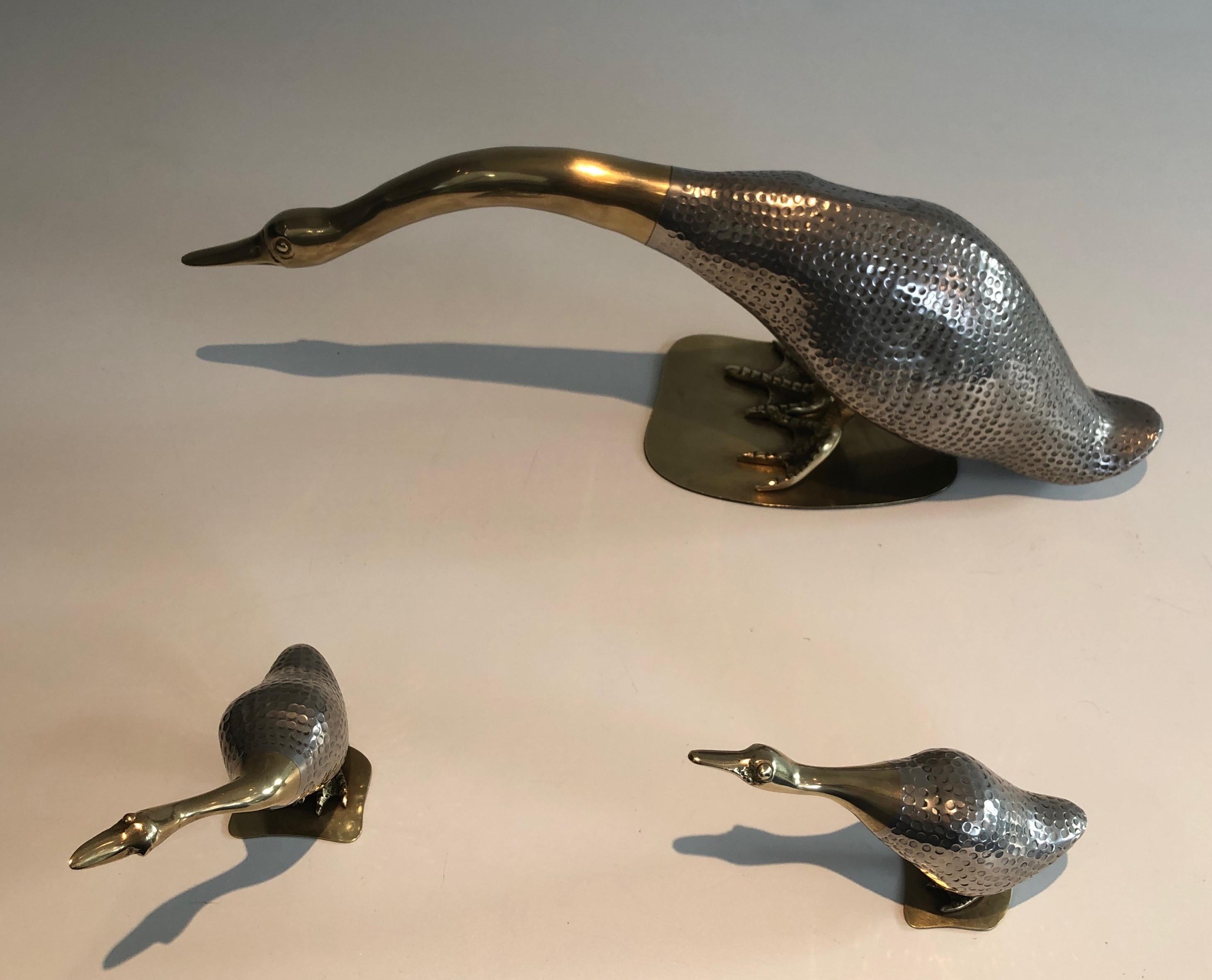 Set of Silvered and Brass Duck and Her Ducklings, French, circa 1970 For Sale 11