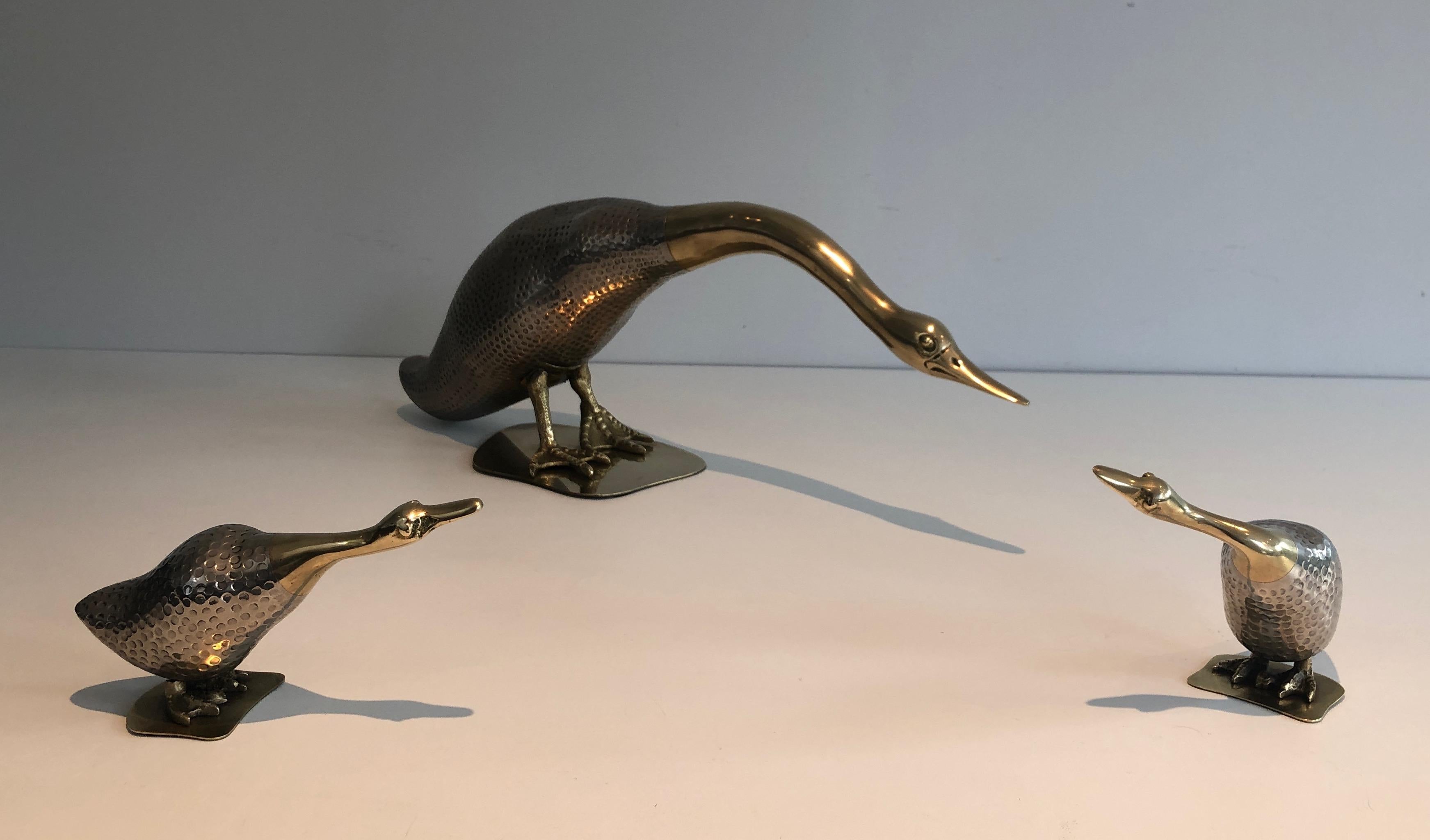 Set of Silvered and Brass Duck and Her Ducklings, French, circa 1970 For Sale 12