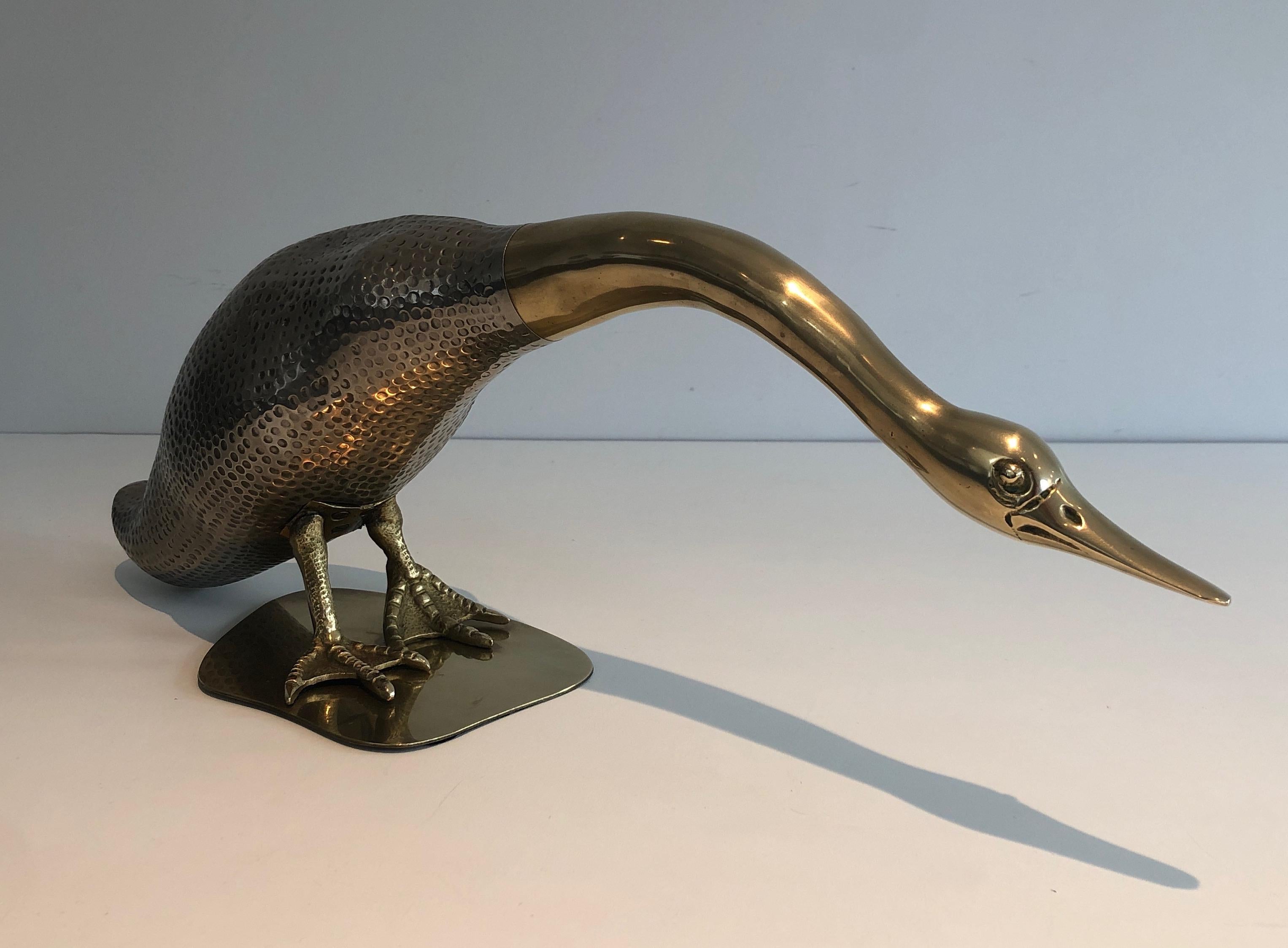 This very nice and rare set of brass duck and her ducklings is made of silver plated metal and brass. This is a very interesting French work. Circa 1970.
