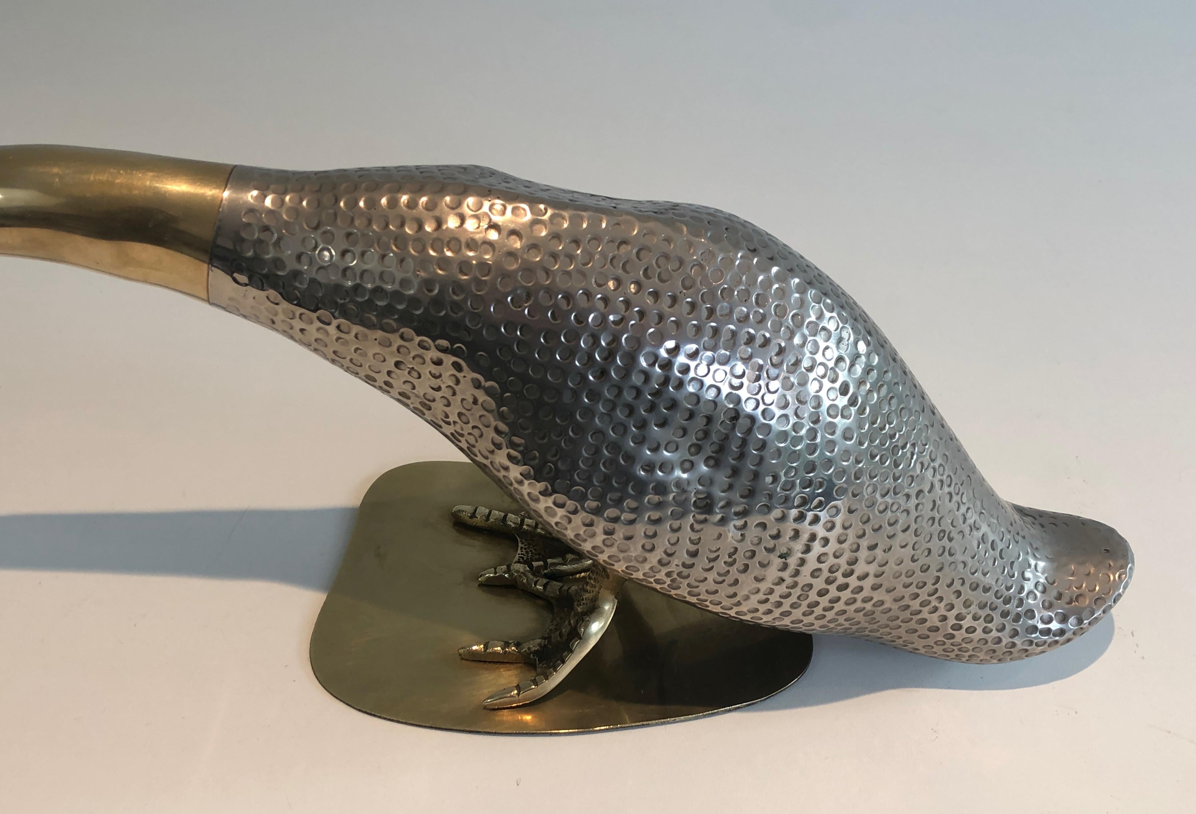 Set of Silvered and Brass Duck and Her Ducklings, French, circa 1970 For Sale 14