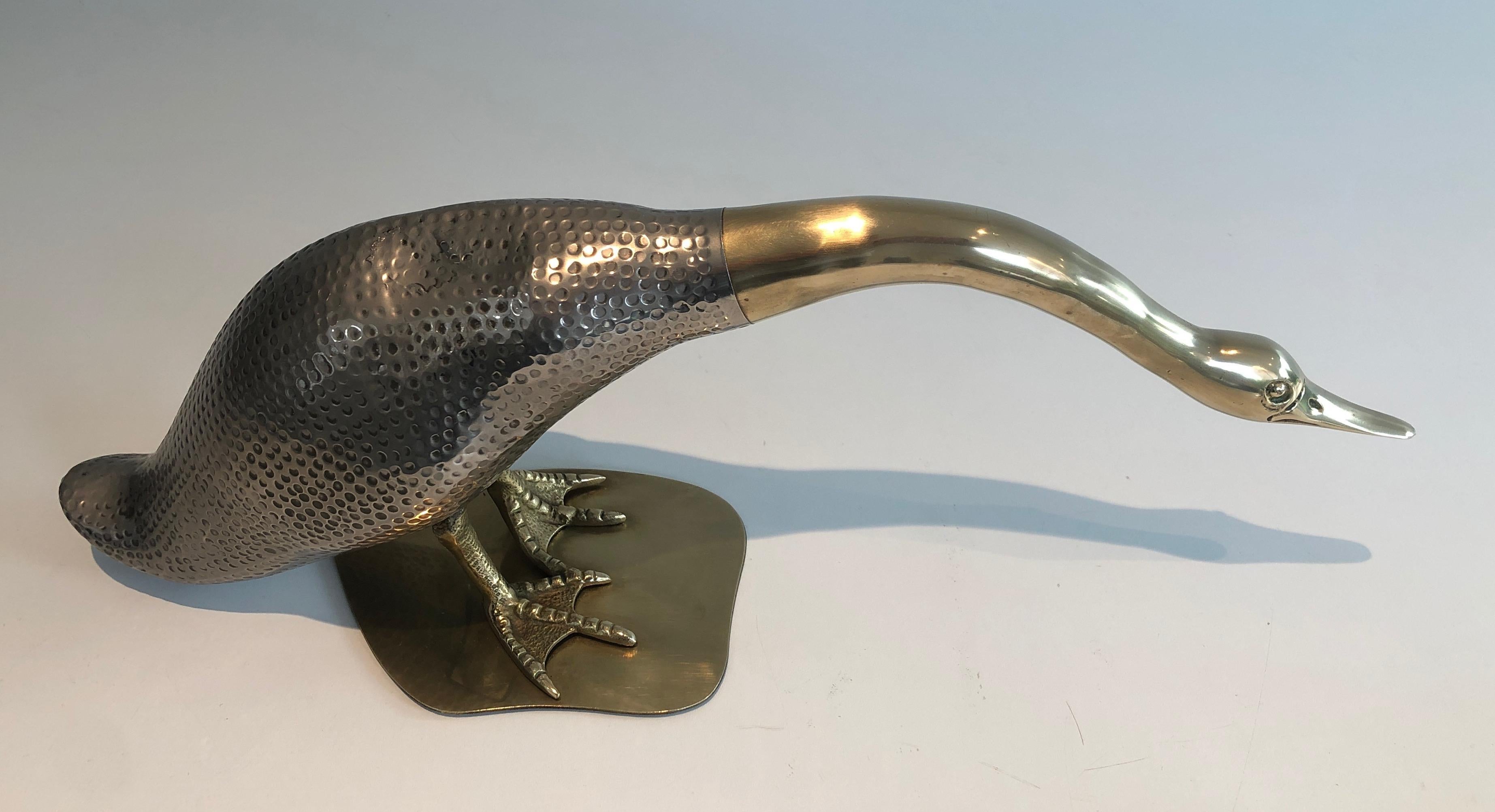 Mid-Century Modern Set of Silvered and Brass Duck and Her Ducklings, French, circa 1970 For Sale