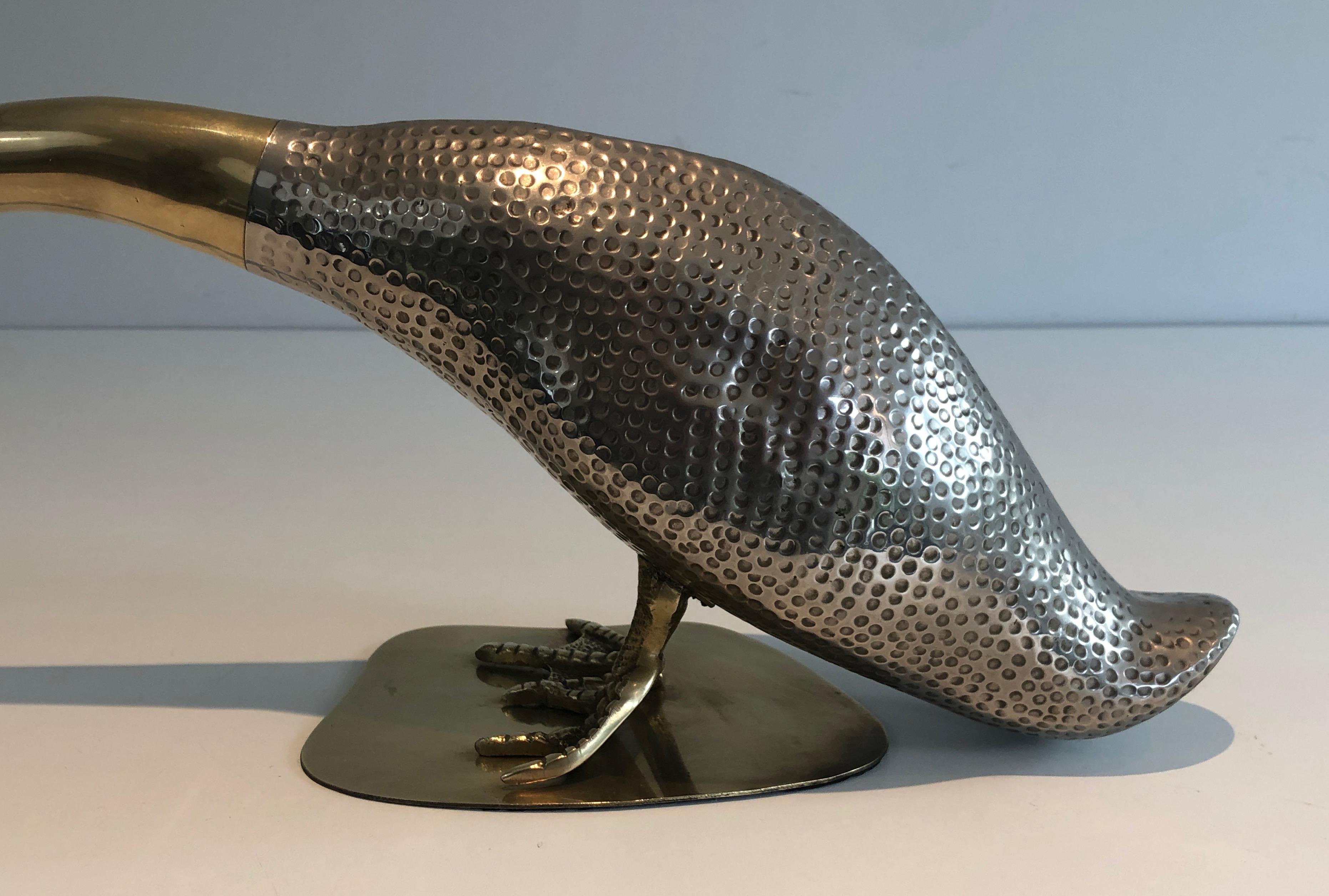 Late 20th Century Set of Silvered and Brass Duck and Her Ducklings, French, circa 1970 For Sale