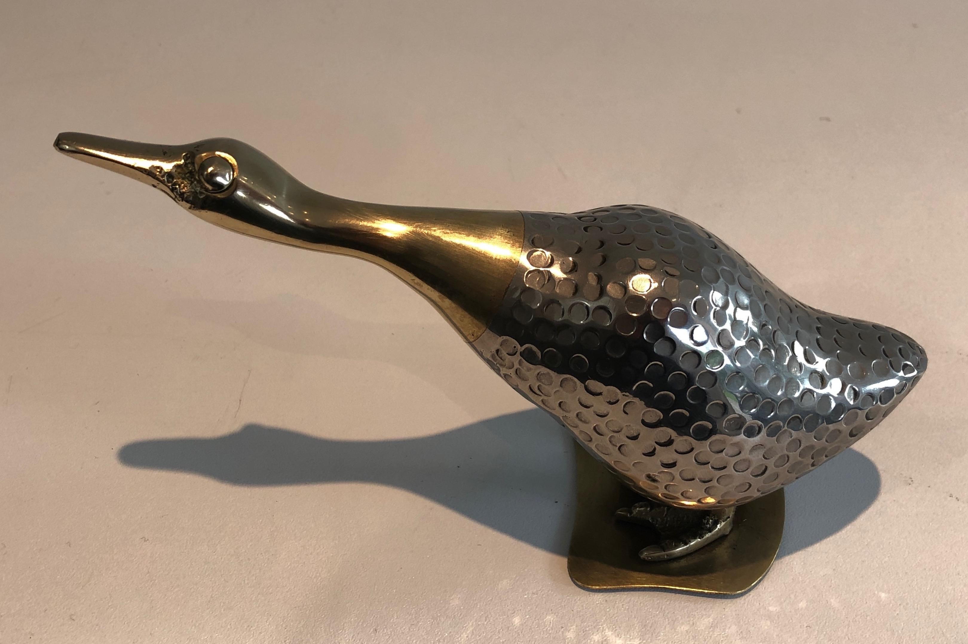 Set of Silvered and Brass Duck and Her Ducklings, French, circa 1970 For Sale 1