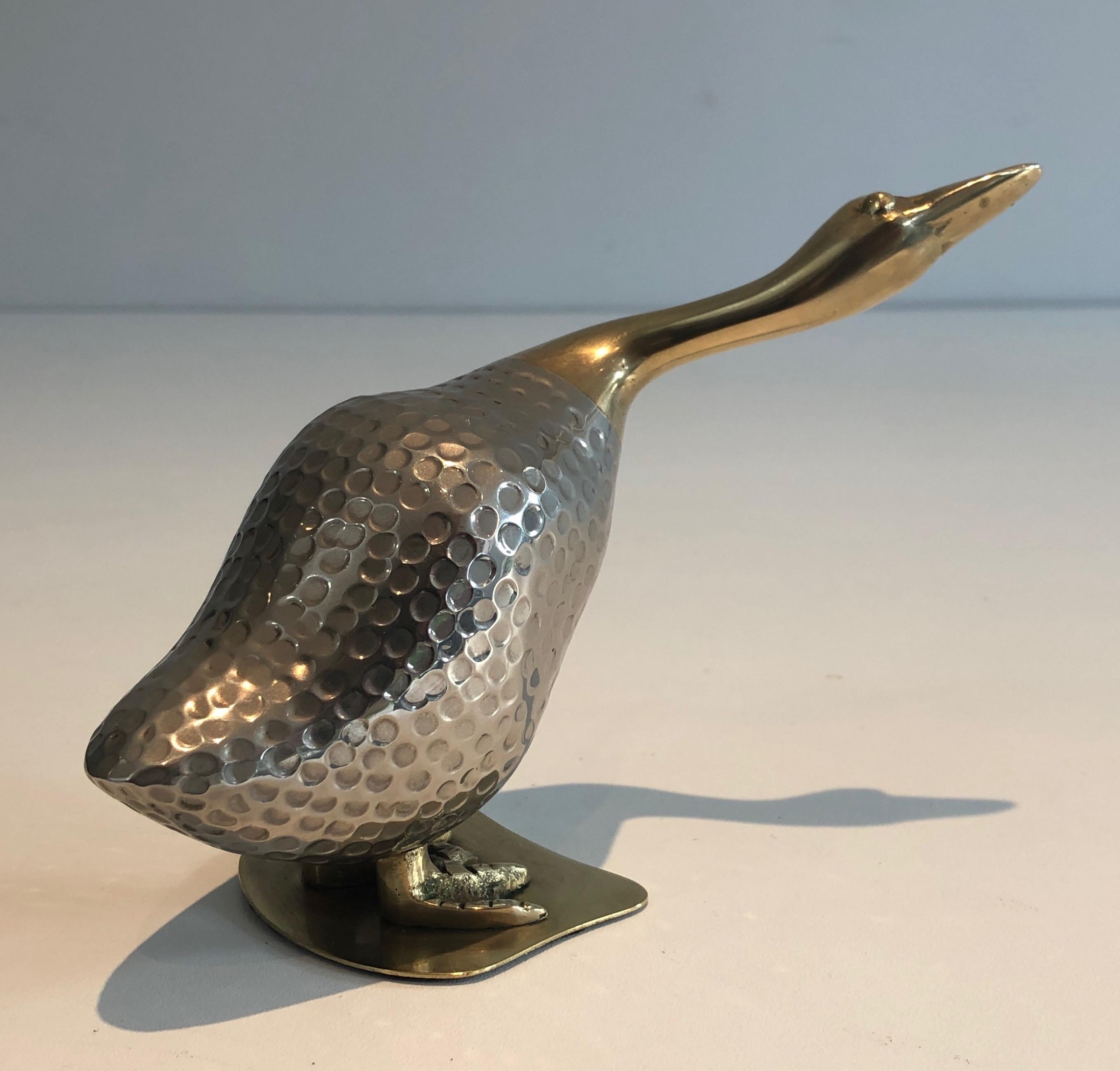 Set of Silvered and Brass Duck and Her Ducklings, French, circa 1970 For Sale 2
