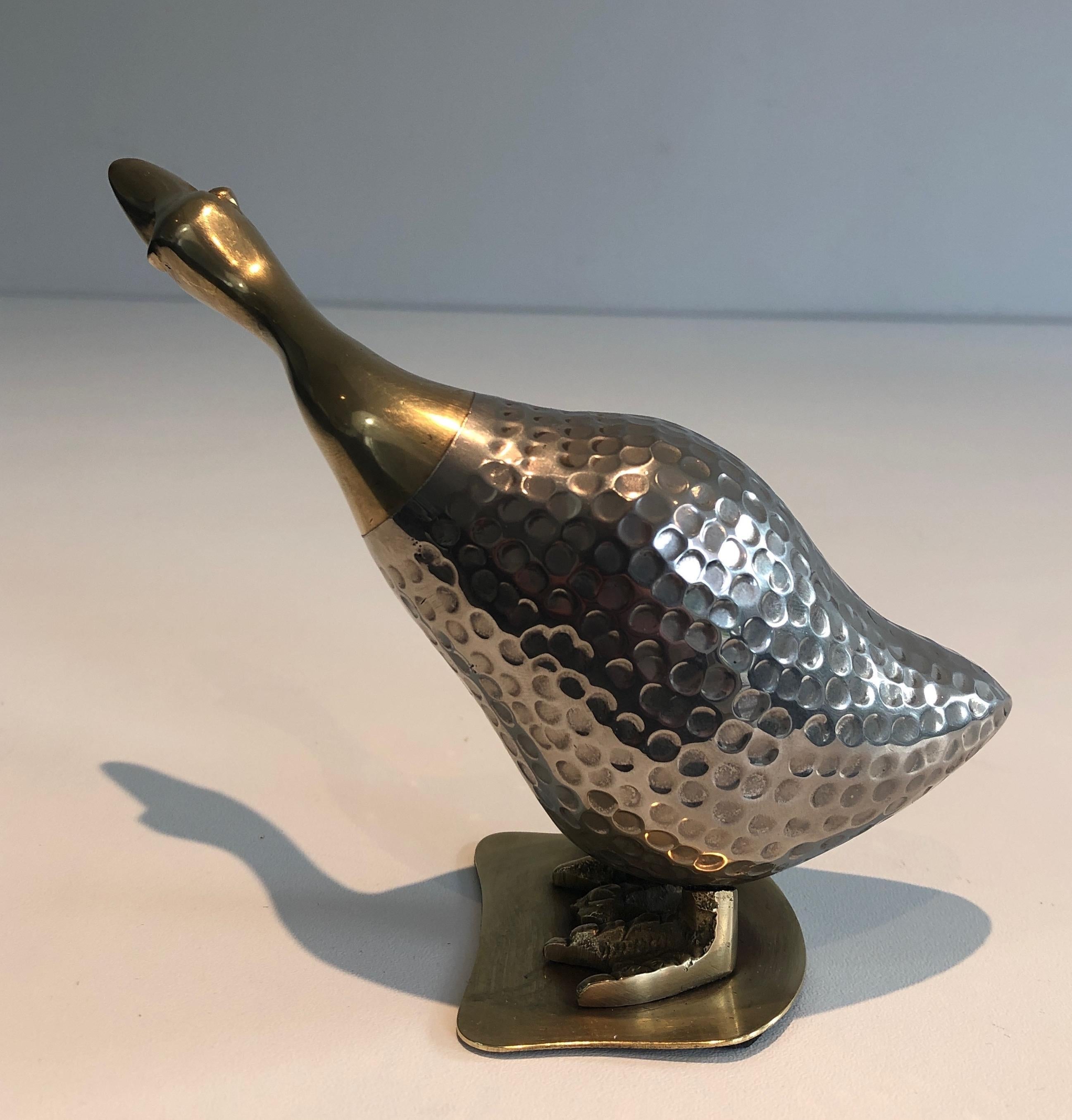 Set of Silvered and Brass Duck and Her Ducklings, French, circa 1970 For Sale 3