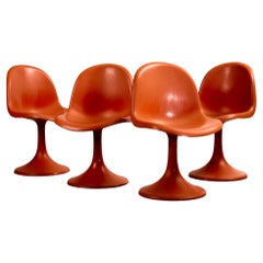 Set of Single-base Orange Molded Chairs, 1970s
