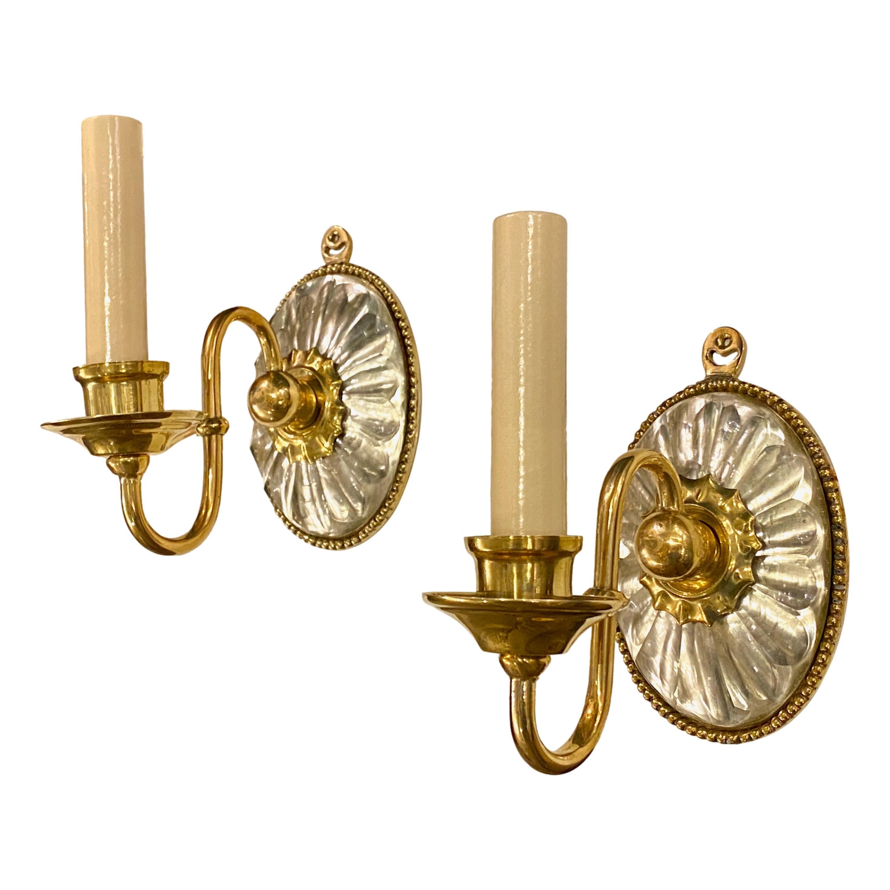 English Set of Single Light Molded Glass Sconces, Sold per Pair For Sale