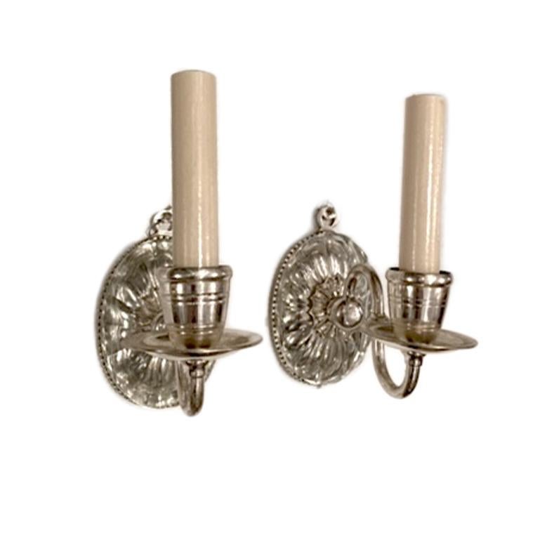 Mid-20th Century Set of Single Light Silver Sconces, Sold Per Pair For Sale