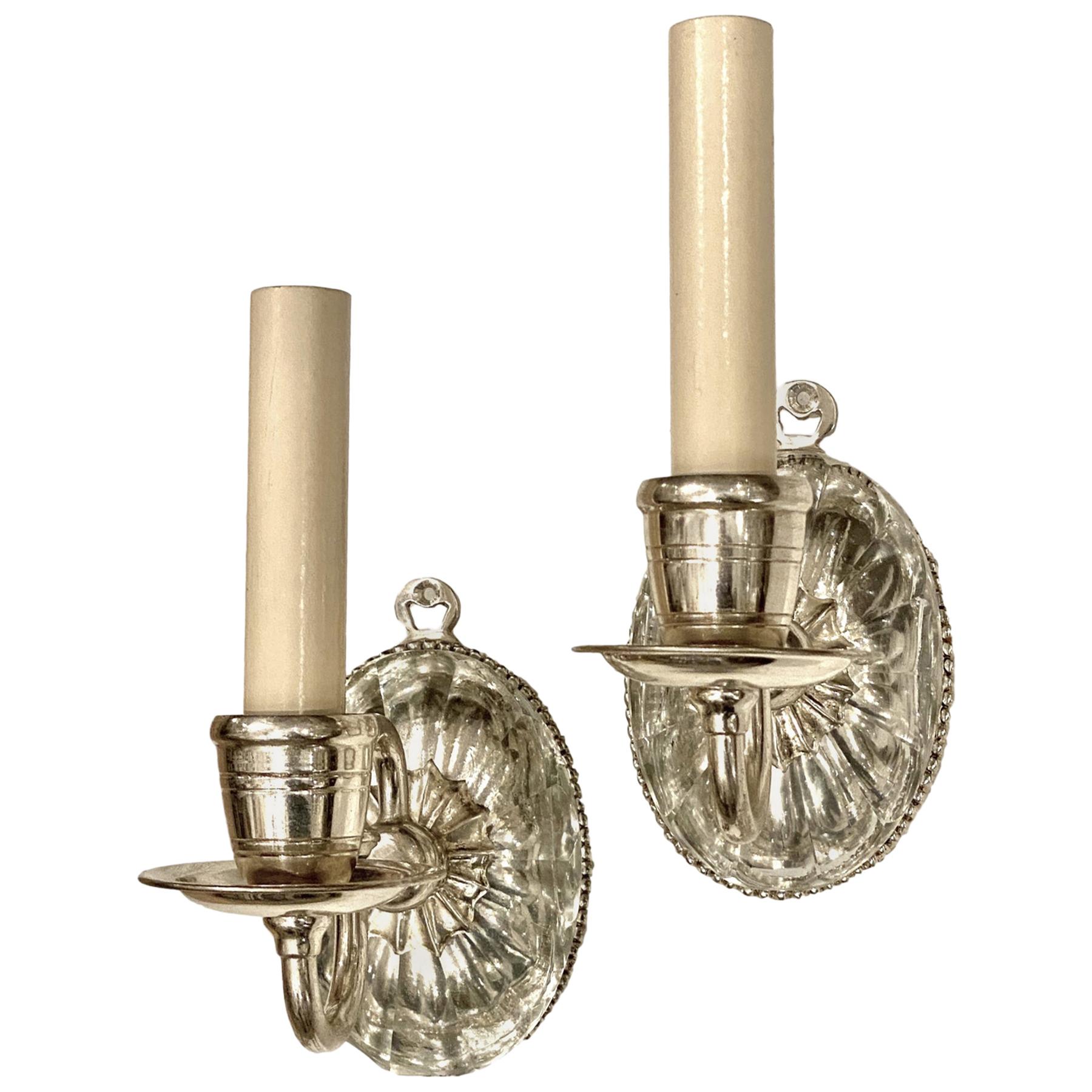 Set of Single Light Silver Sconces, Sold Per Pair