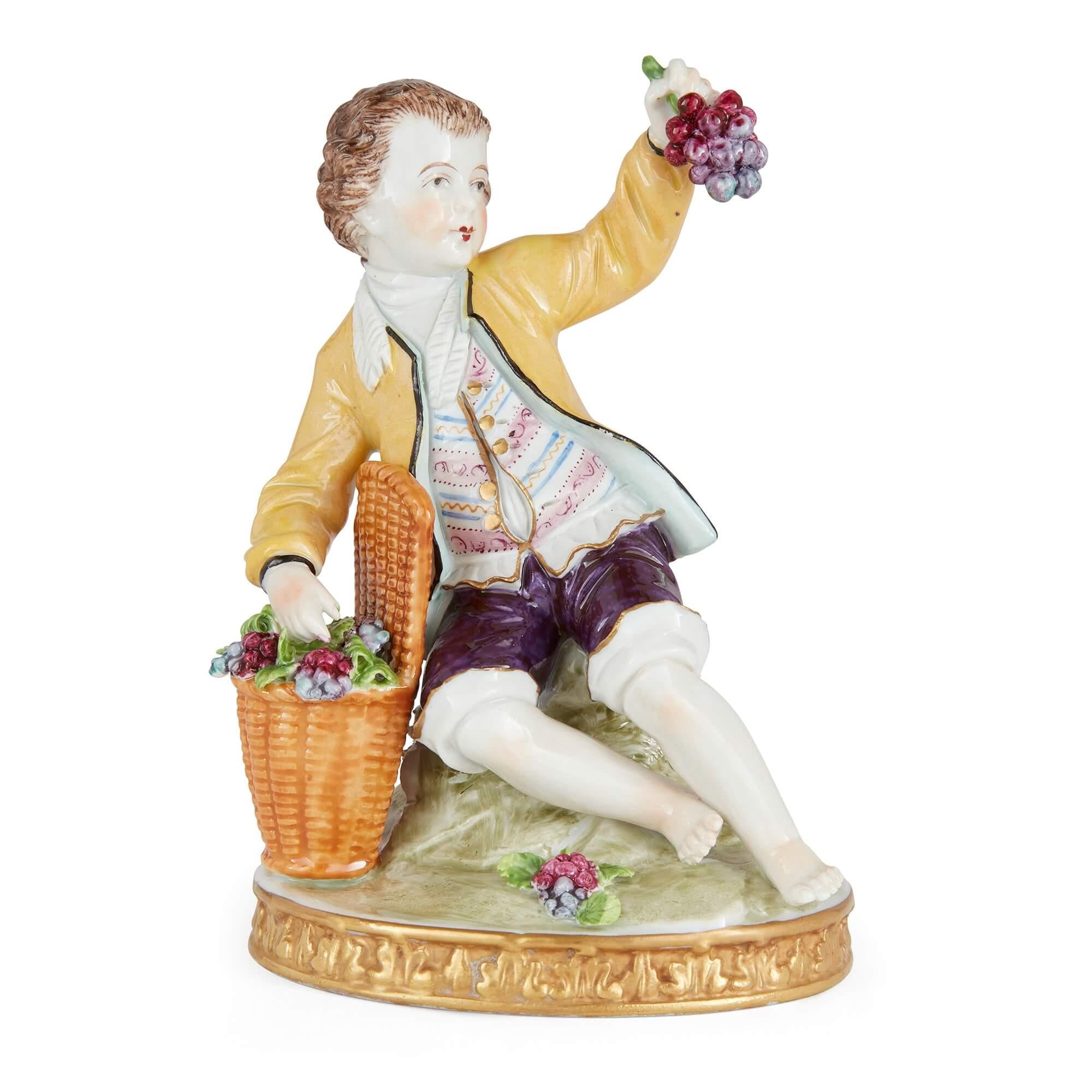 Gilt Set of Sitzendorf Porcelain Figures of the Four Seasons For Sale