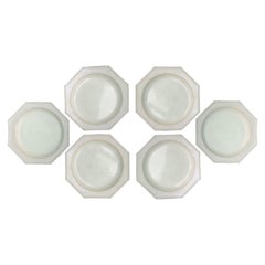 Set of Six 18th-19th Century Octagonal Creamware Plates, Marked