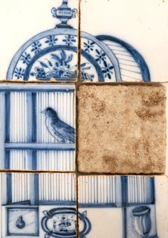 Set of Six 18th c. Dutch Delft Birdcage Tiles