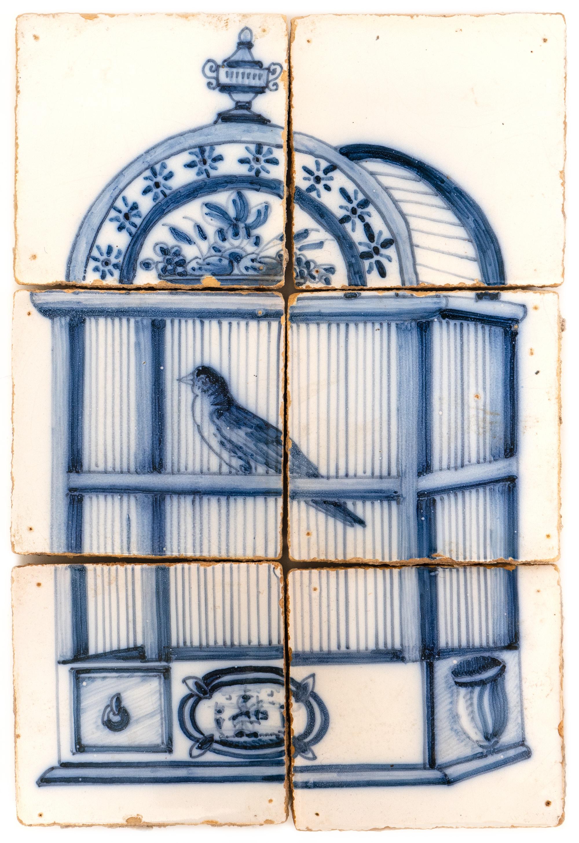18th Century and Earlier Set of Six 18th c. Dutch Delft Birdcage Tiles For Sale