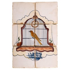 Set of Six 18th c. Dutch Delft Birdcage Tiles