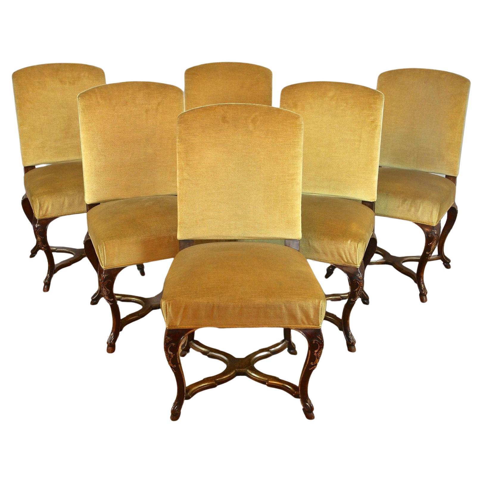 Set Of Six 18th Century Baroque Dining Chairs With Gilt Accents, Italy ca. 1790 For Sale