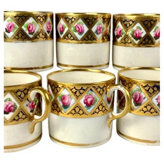 Set of Six 18th Century English Espresso Cups with Roses & Gilt Decoration
