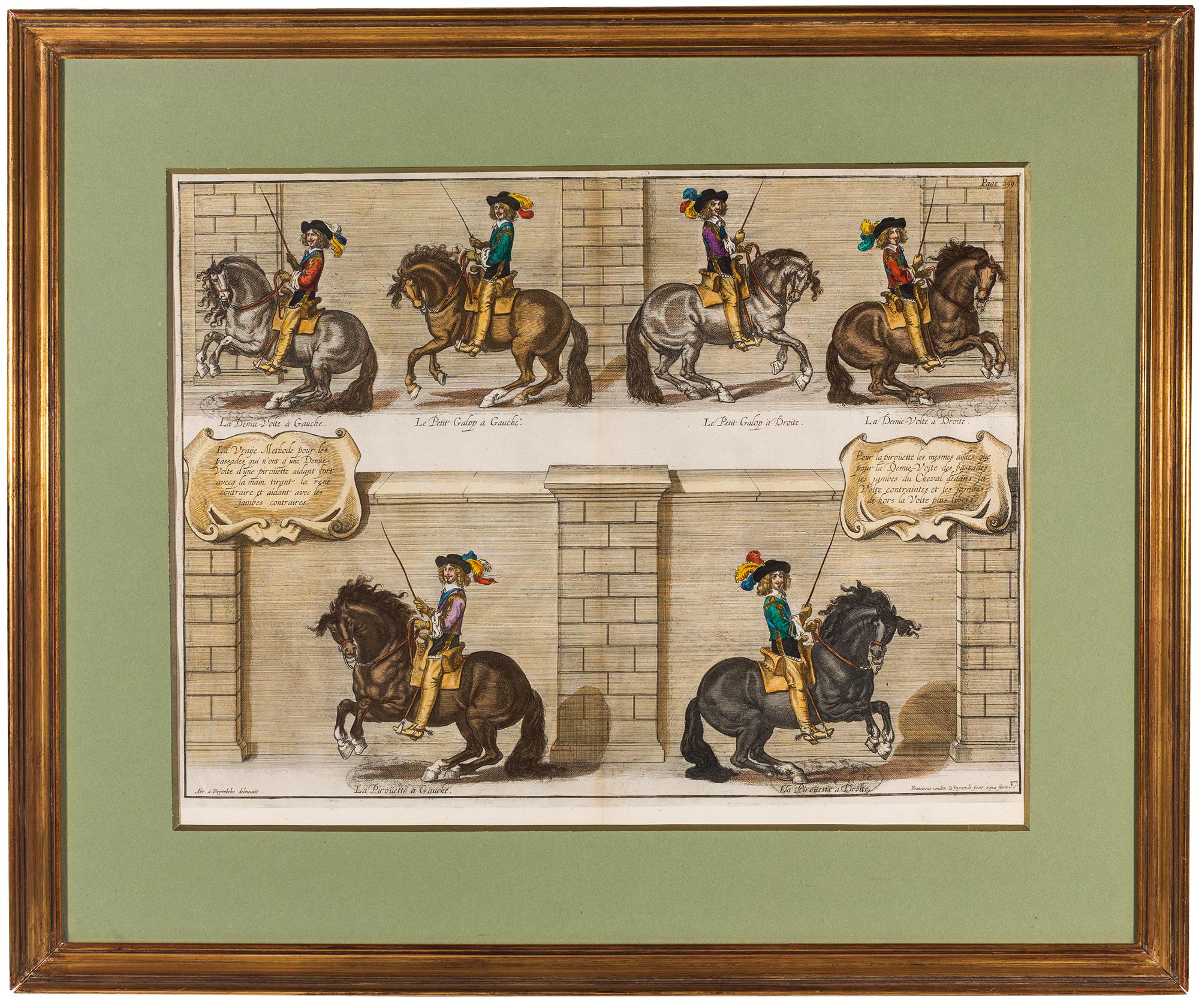 A beautiful set of six professionally framed, hand-colored copperplate engravings originally produced to illustrate the influential 17th century book 