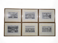 Set of Six 18th Century French Engravings of Formal Garden Views, Framed