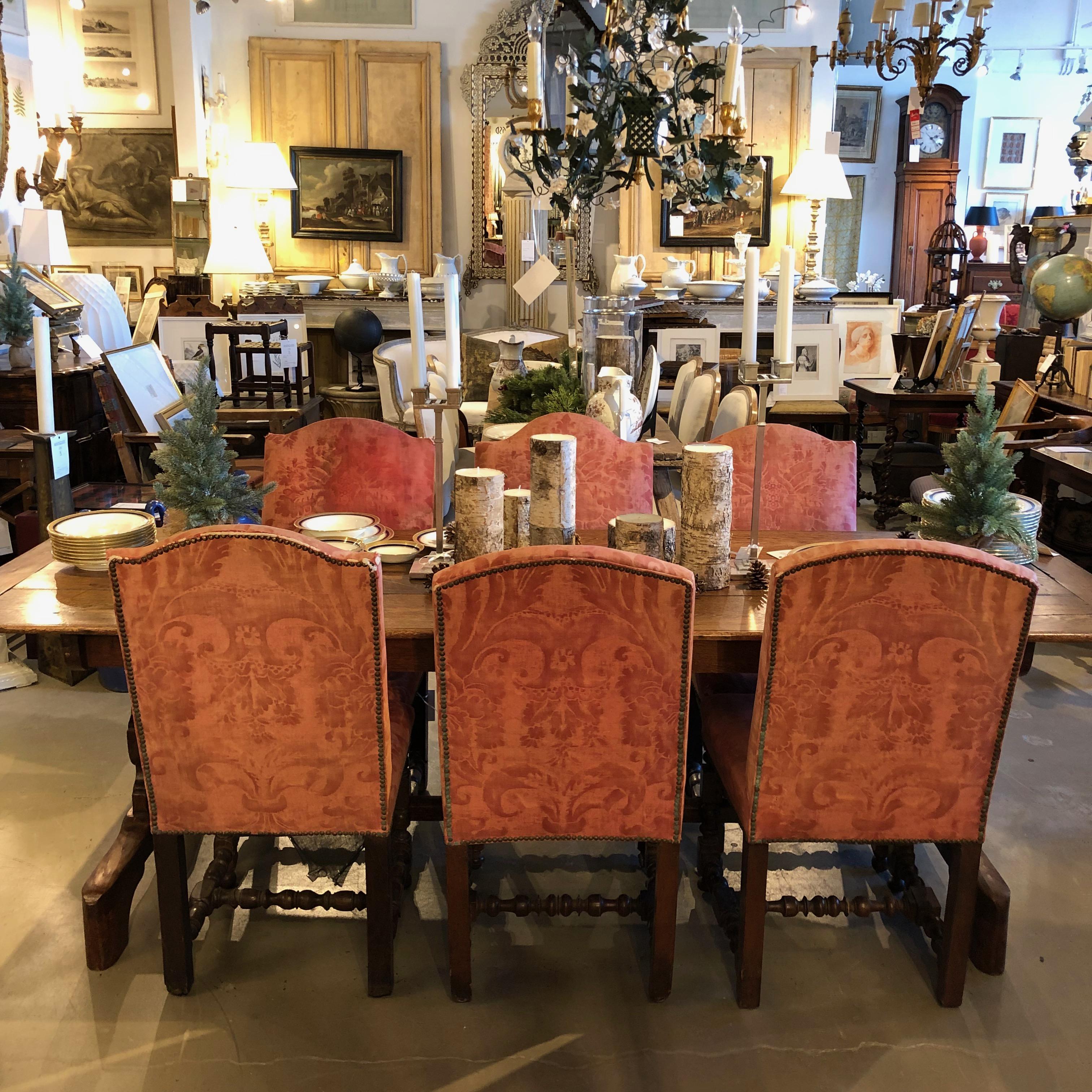 Set of Six 18th Century French Walnut Upholstered Dining Chair For Sale 4