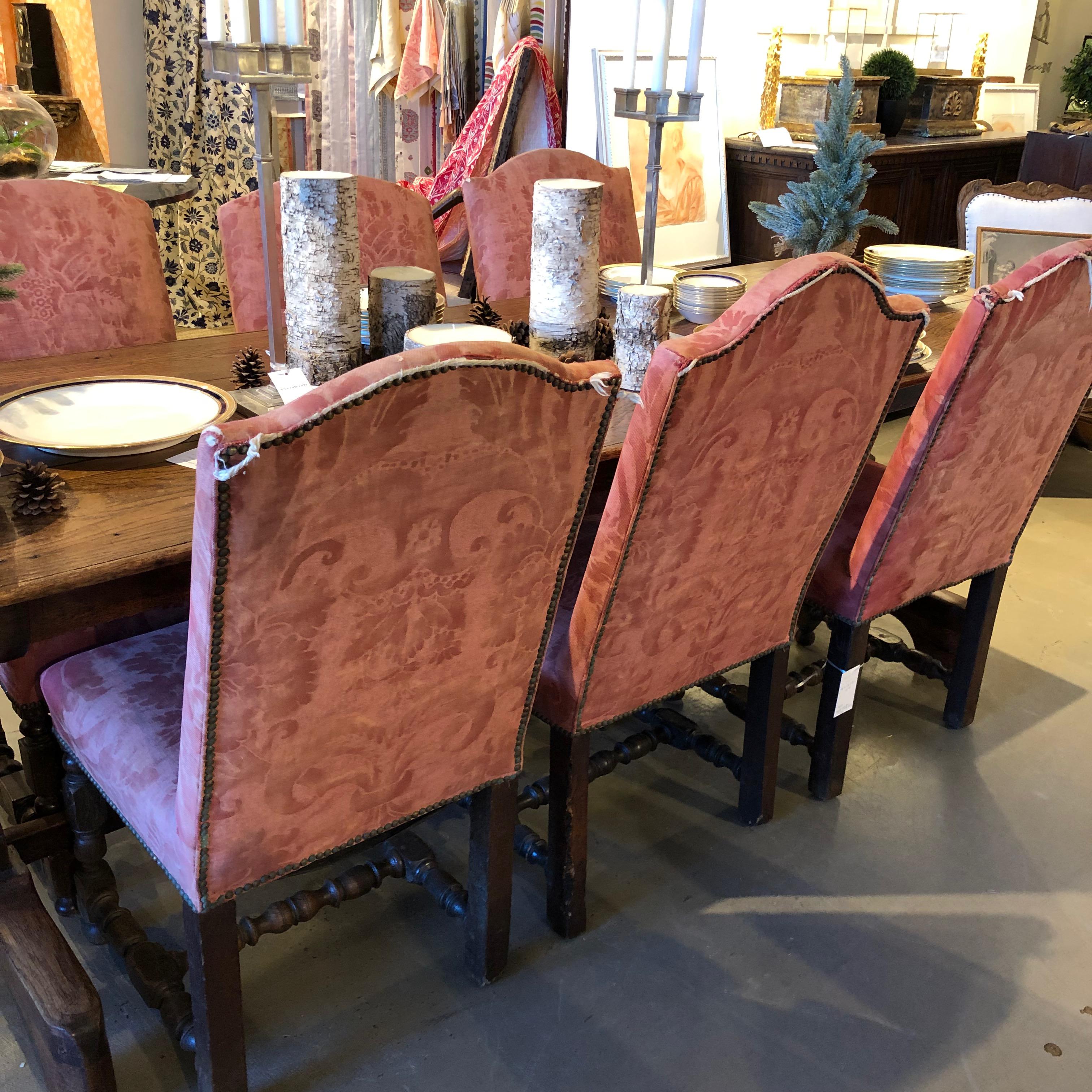 Set of Six 18th Century French Walnut Upholstered Dining Chair For Sale 2