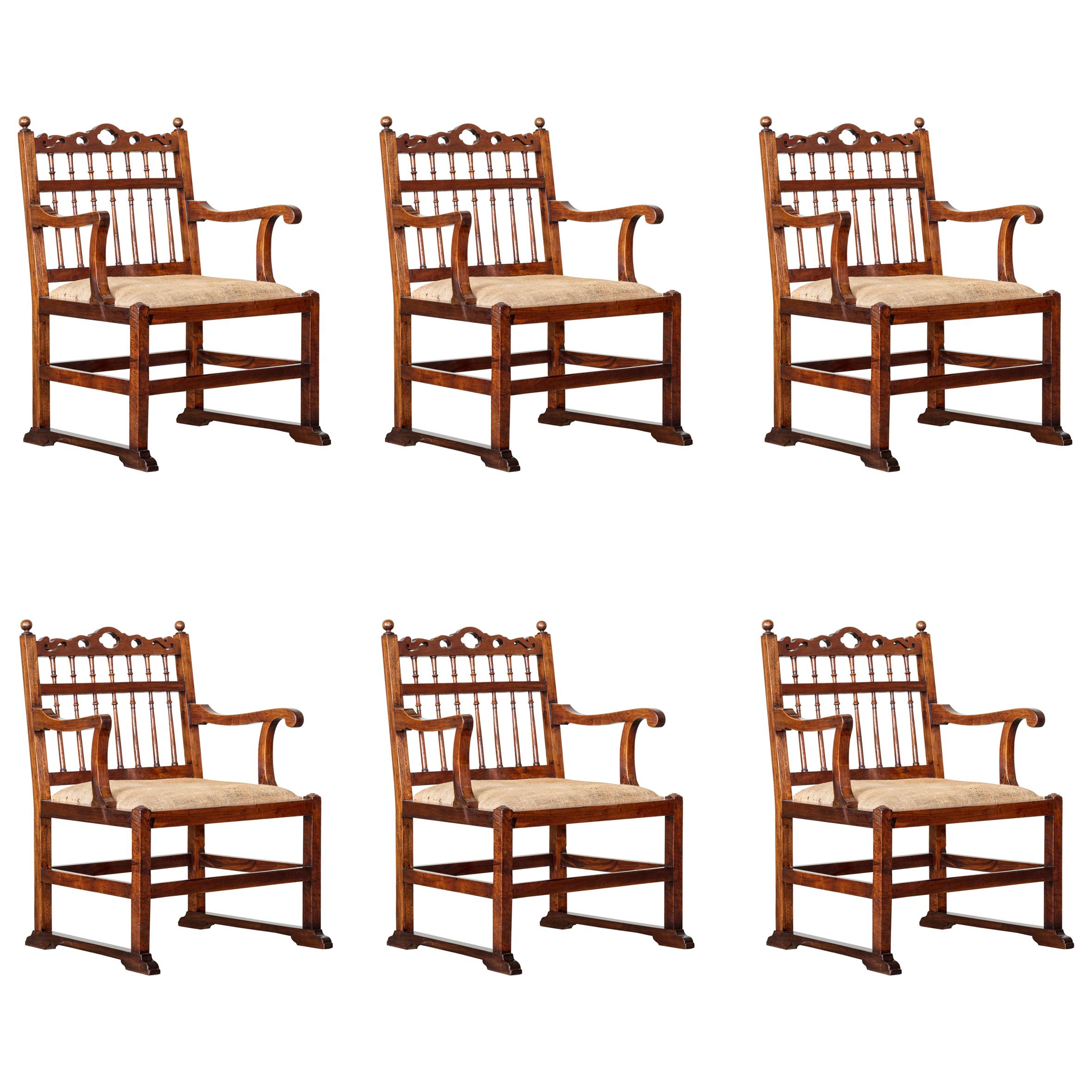 Set of Six 18th Century Hardwood ‘Drunkard’s Chairs’
