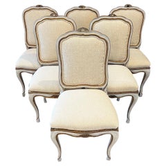 Antique Set of Six 18th Century Museum Quality Italian Painted Gilded Side Dining Chairs