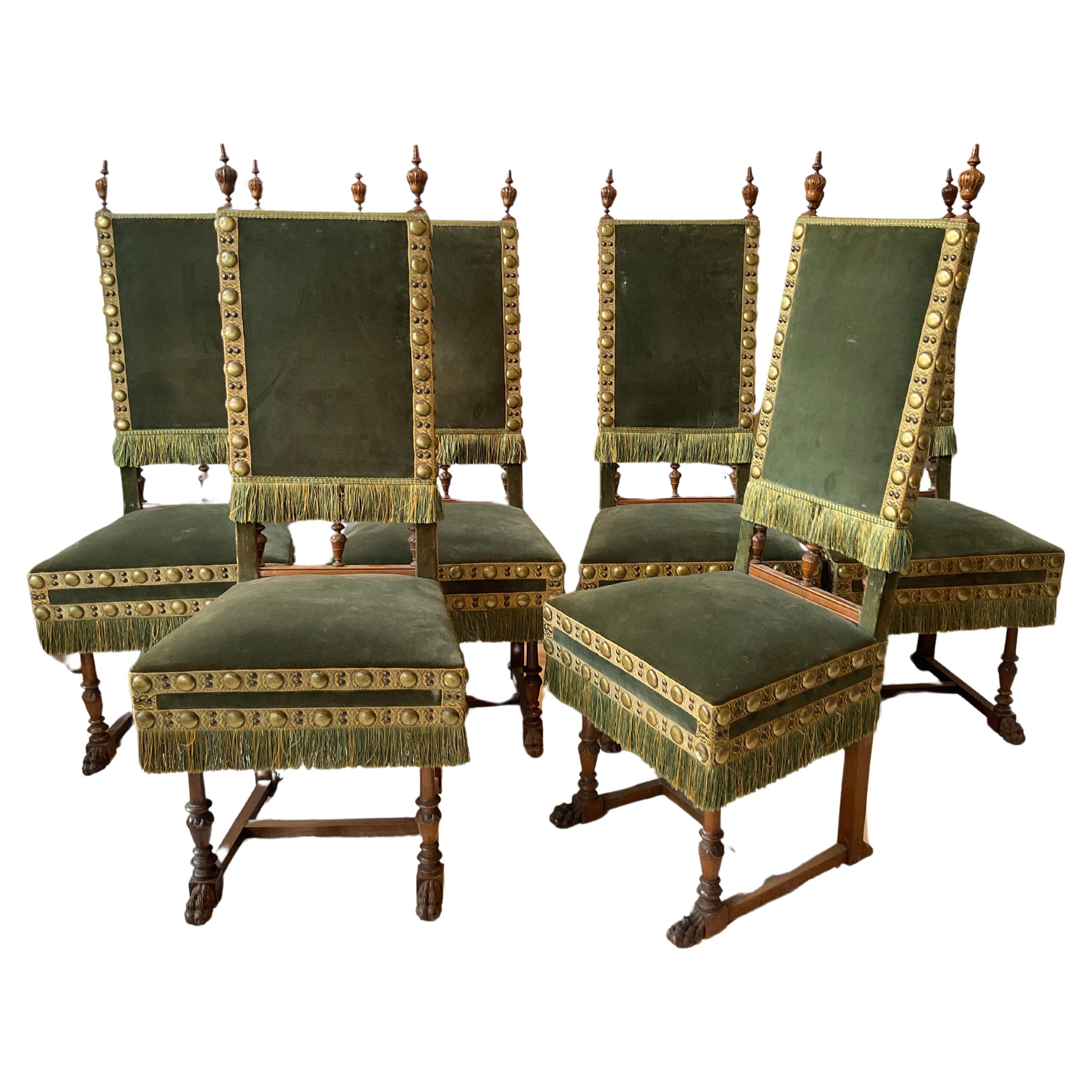 Set Of  Six 1900s  English Lion Paw Dining Chairs For Sale
