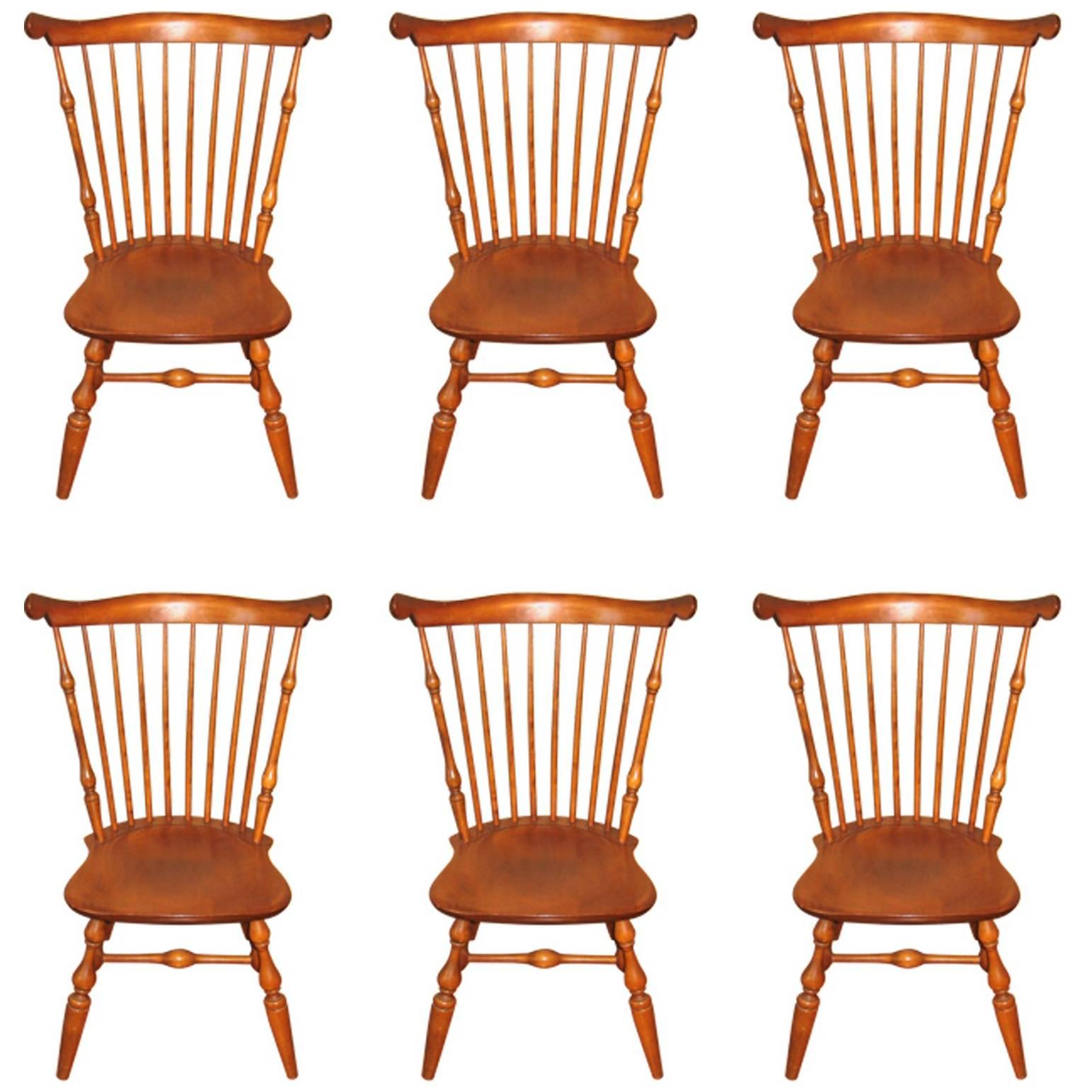 Set of Six 1930s Pine Windsor Farm House Rustic Chairs Nichols & Stone Co