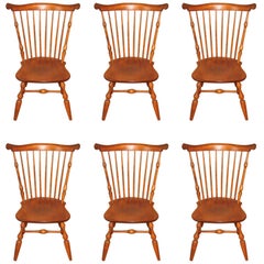 Vintage Set of Six 1930s Pine Windsor Farm House Rustic Chairs Nichols & Stone Co