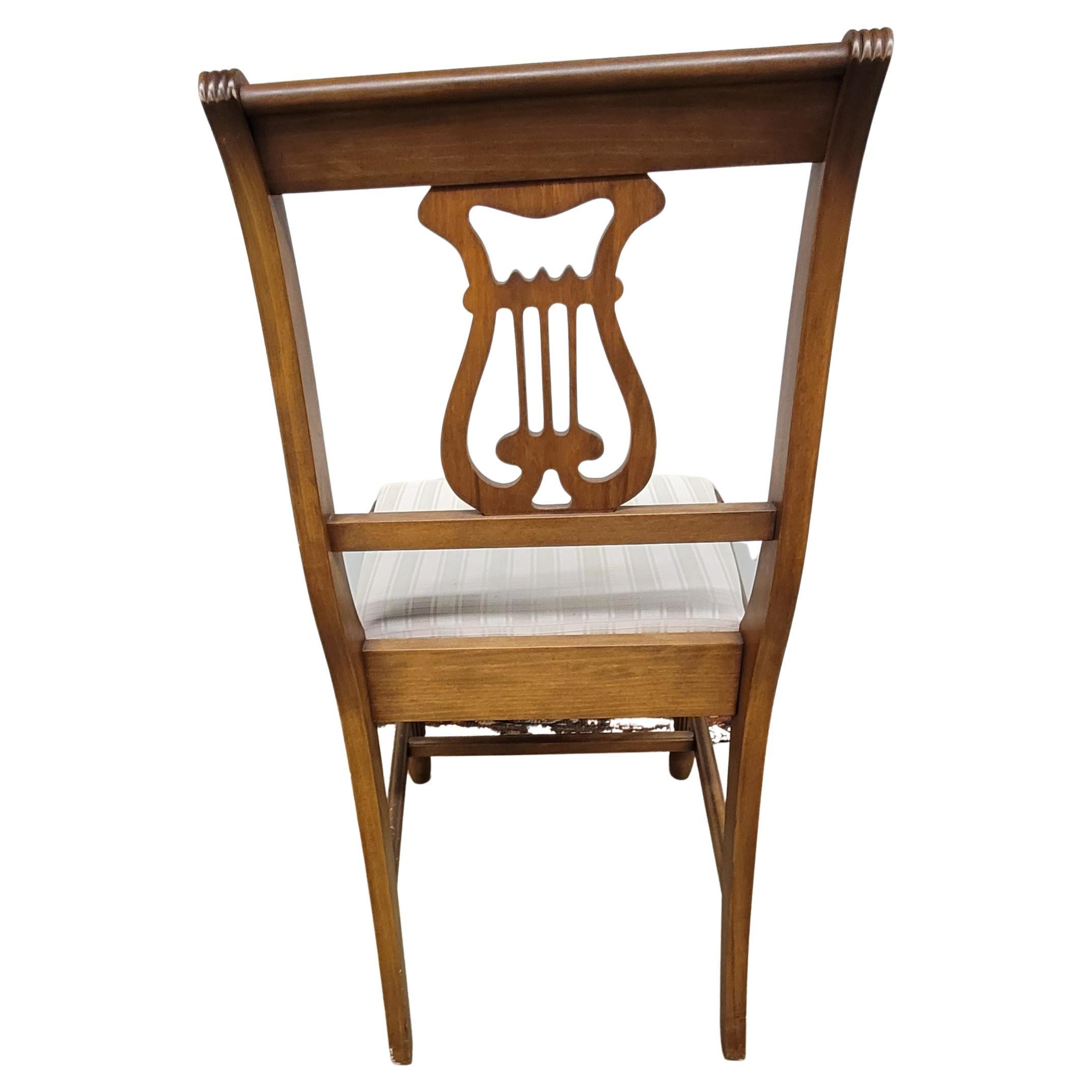 Set of Six 1930s Refinished Lyre-Back Mahogany and Upholstered Dining Chairs For Sale 2