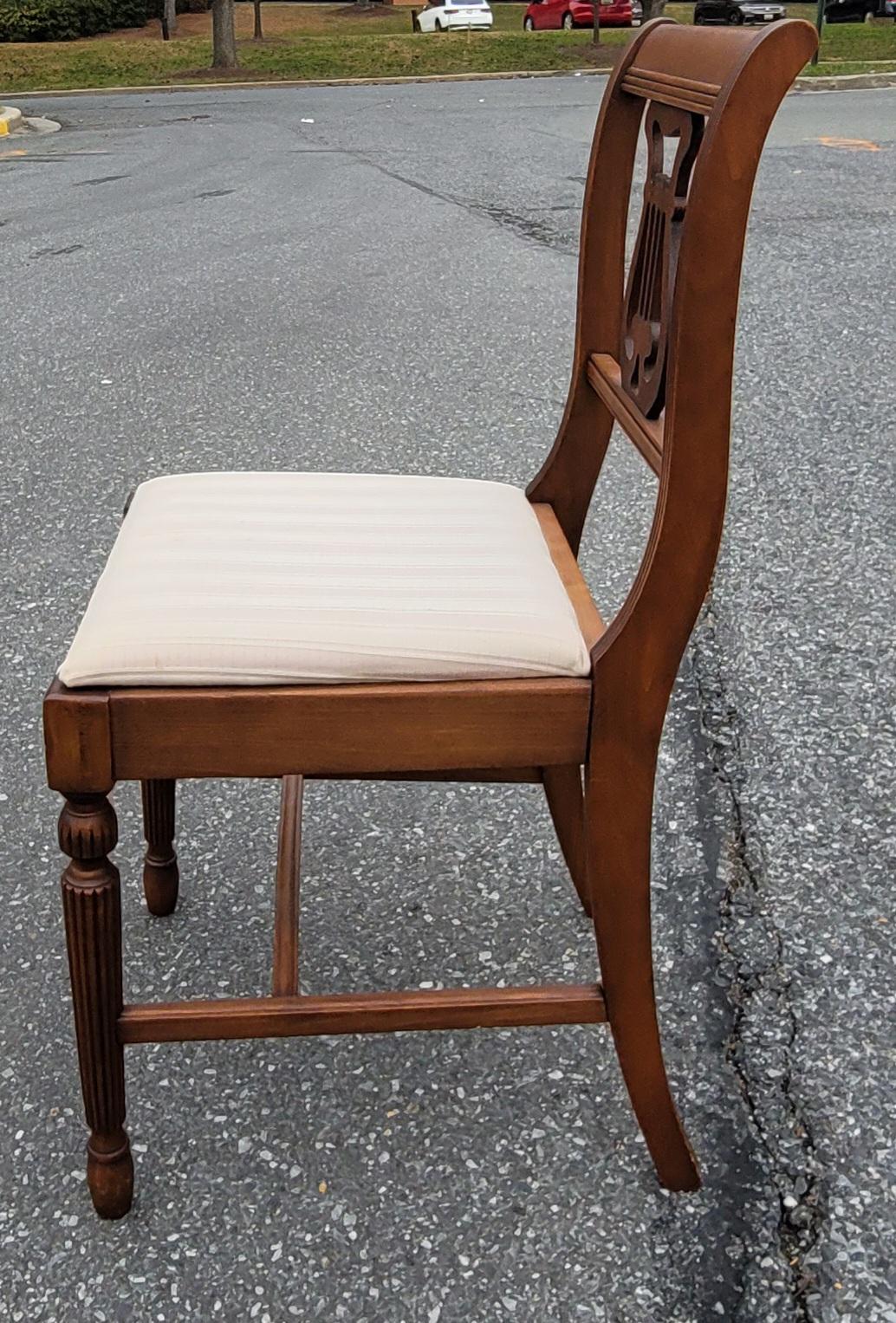 Set of Six 1930s Refinished Lyre-Back Mahogany and Upholstered Dining Chairs For Sale 4