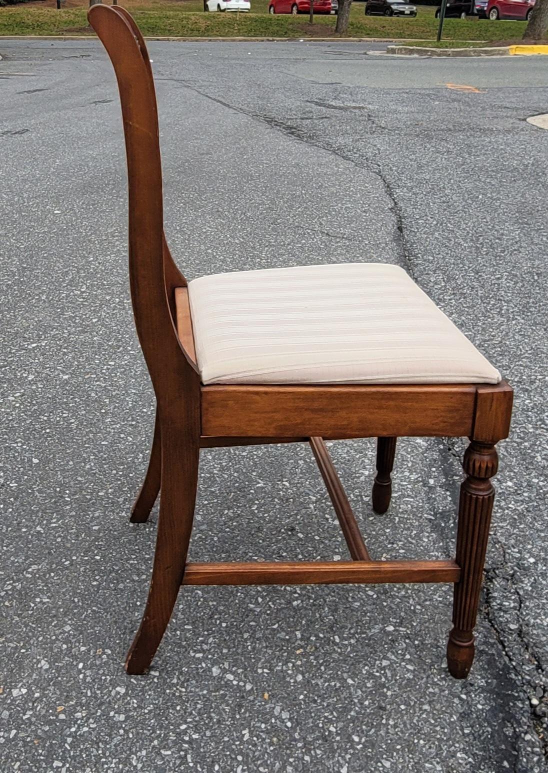 Set of Six 1930s Refinished Lyre-Back Mahogany and Upholstered Dining Chairs For Sale 5