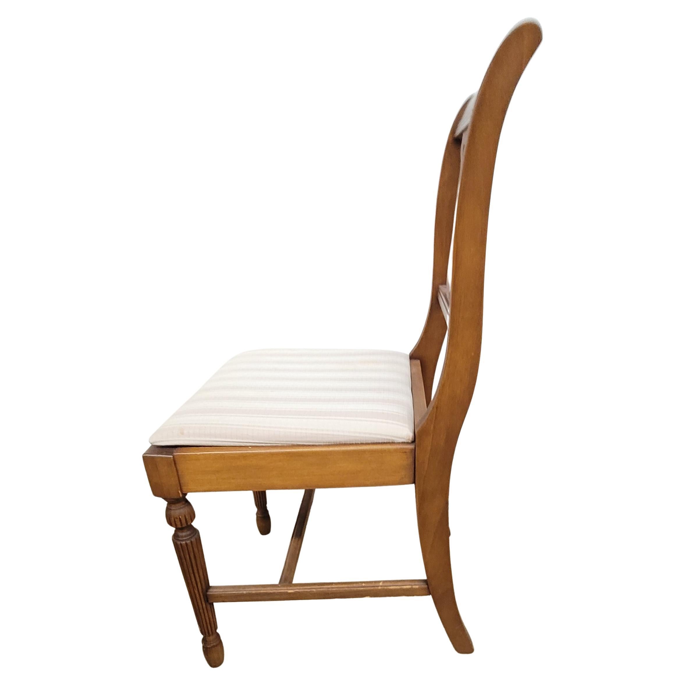 Set of Six 1930s Refinished Lyre-Back Mahogany and Upholstered Dining Chairs In Good Condition For Sale In Germantown, MD