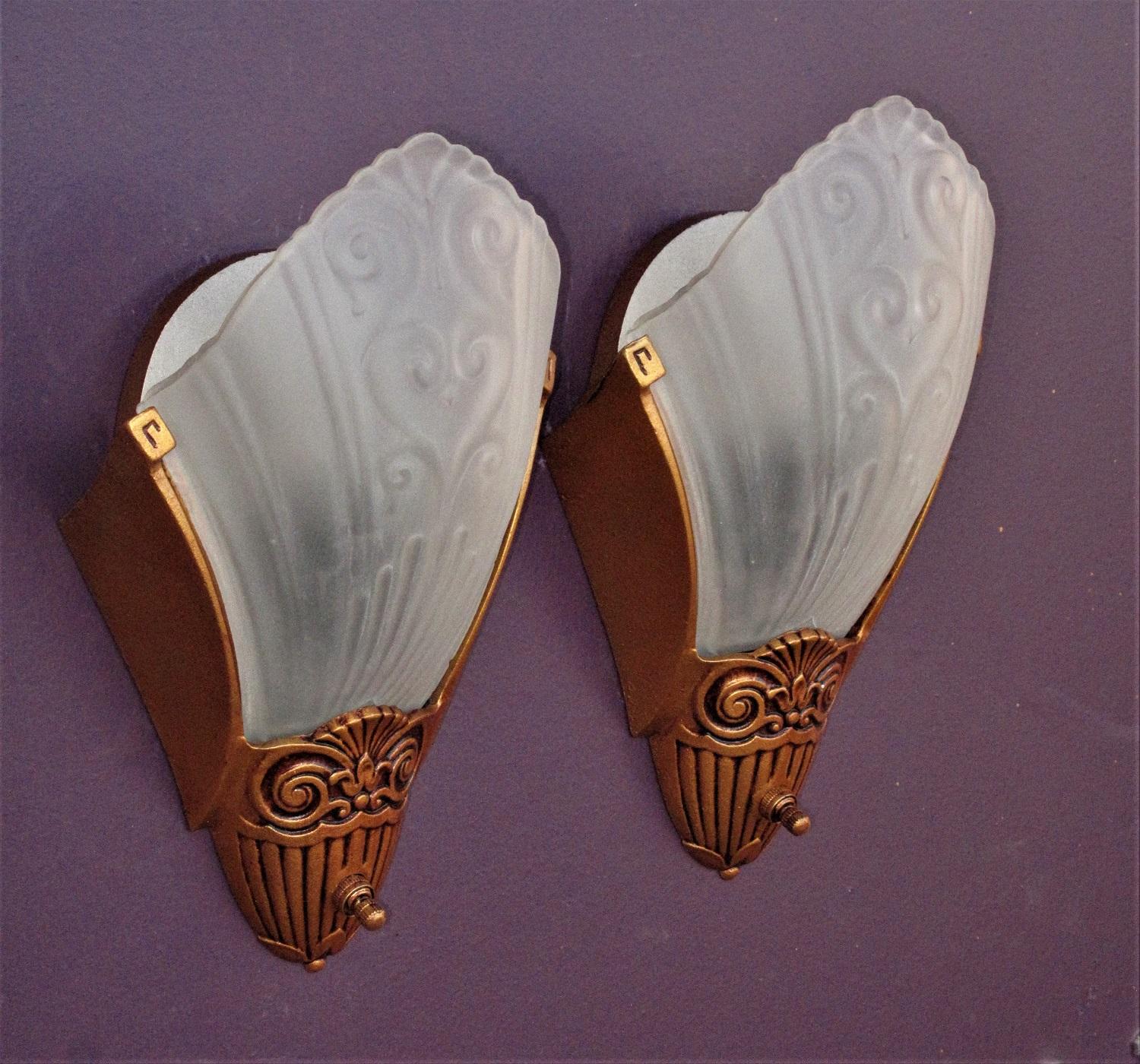 Art Deco Set of Six 1930s Slip Shade Sconces