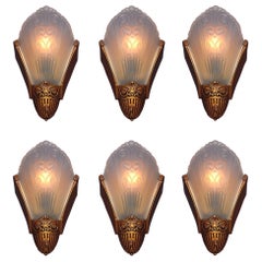 Set of Six 1930s Slip Shade Sconces