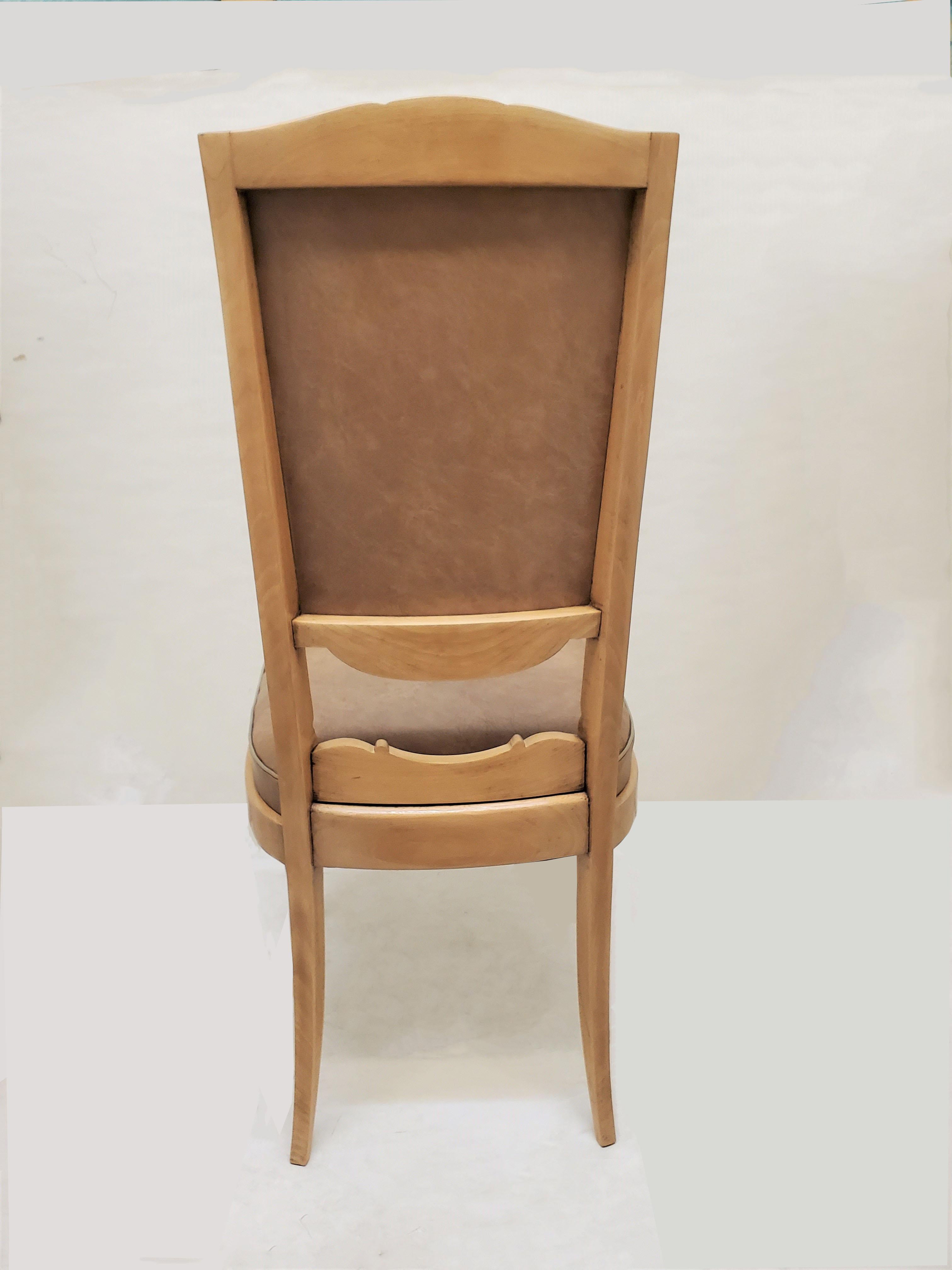Set of Six 1940's Dining Chairs in Beech w/ Nickel Detail, Attrib to Rene Prou For Sale 2