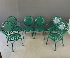Set of Six 1940s Iron & Steel Garden Patio Bistro Cafe Chairs by Francois Carré