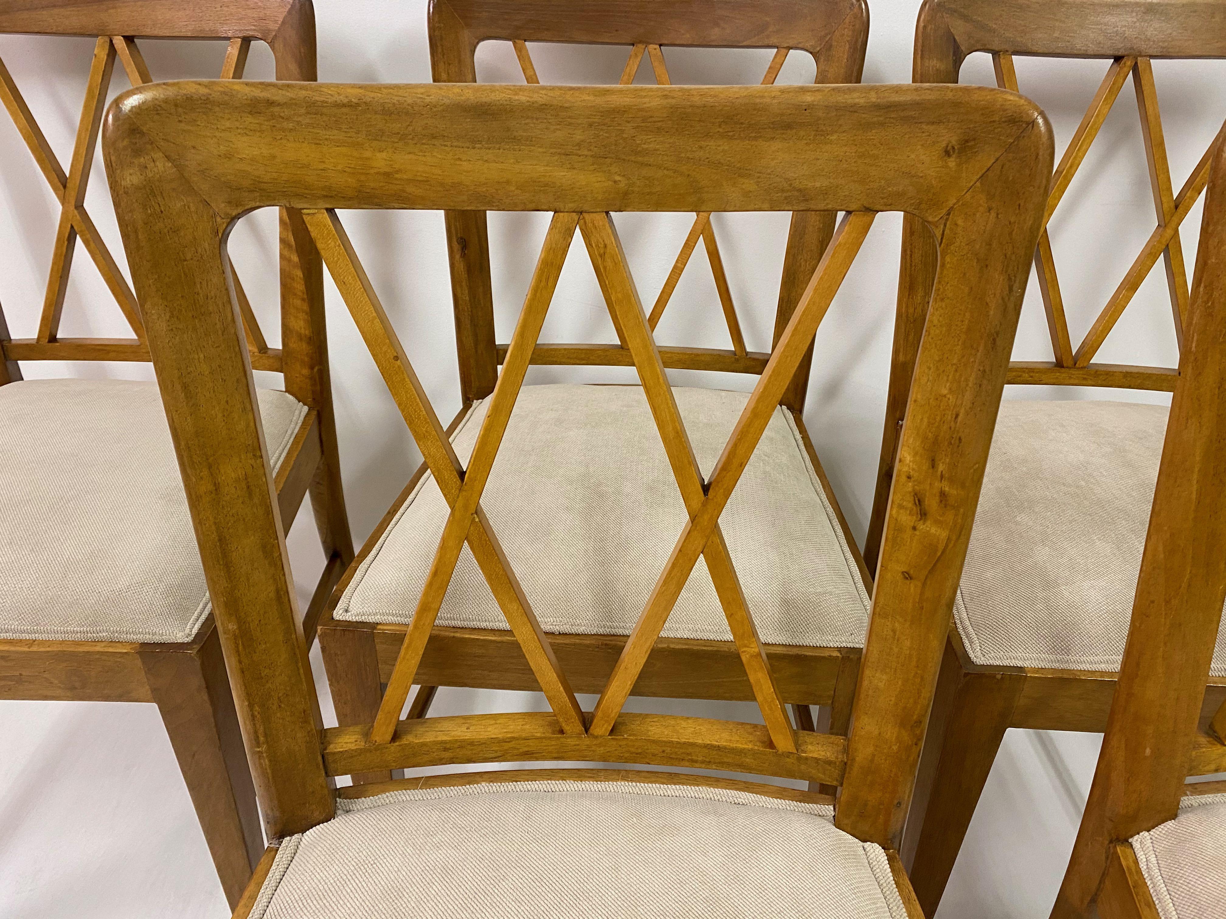 Mid-Century Modern Set of Six 1940s Italian Dining Chairs Attributed to Paolo Buffa