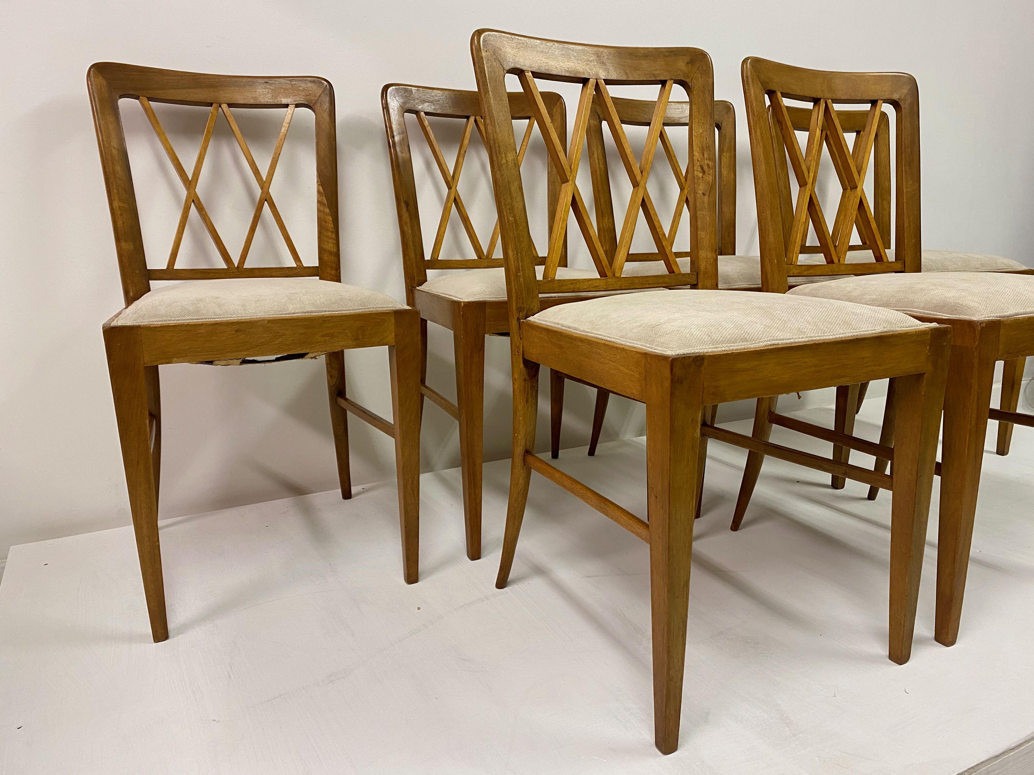 20th Century Set of Six 1940s Italian Dining Chairs Attributed to Paolo Buffa