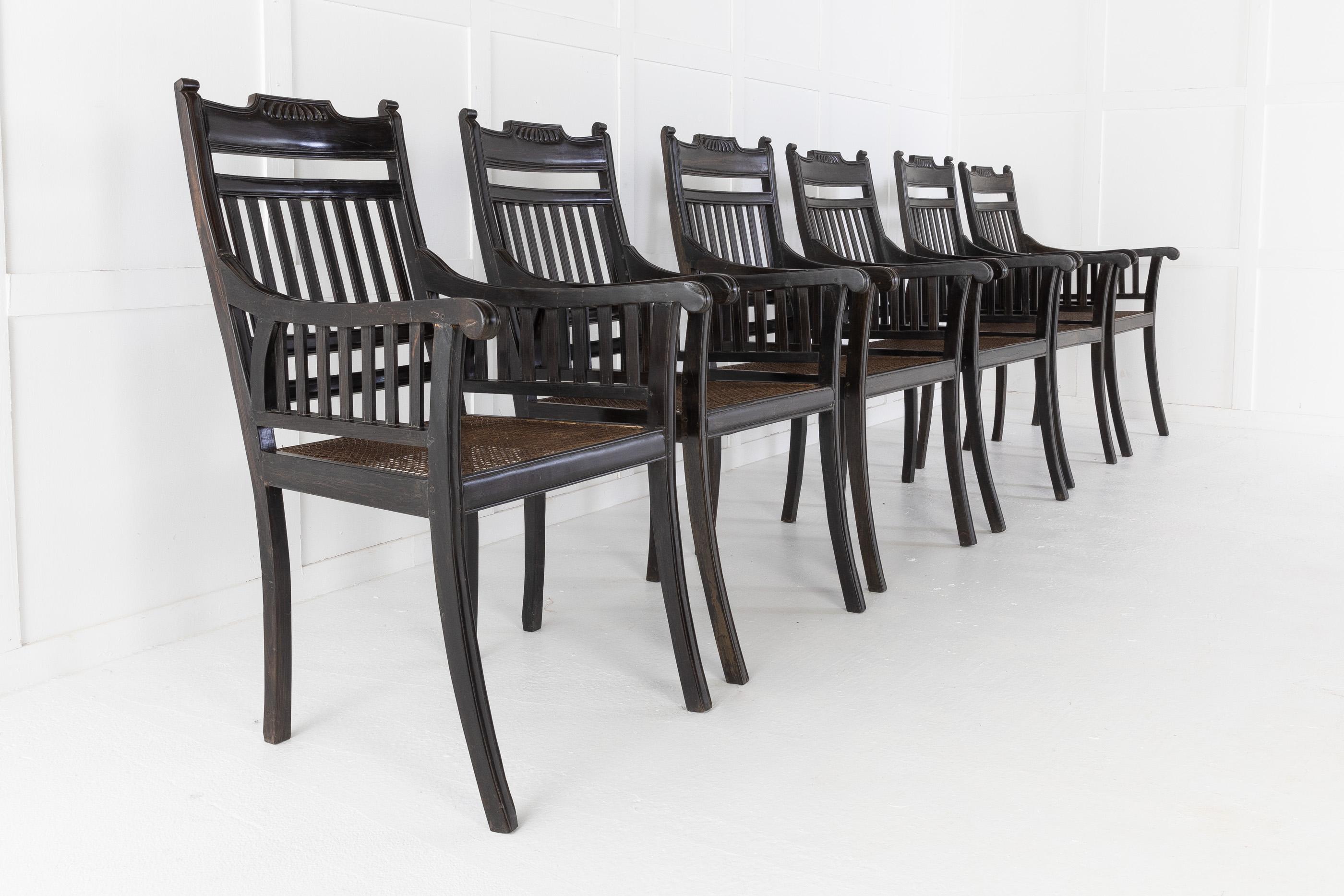 Set of Six 1940s Solid Ebony Chairs with Cane Seats In Good Condition In Gloucestershire, GB