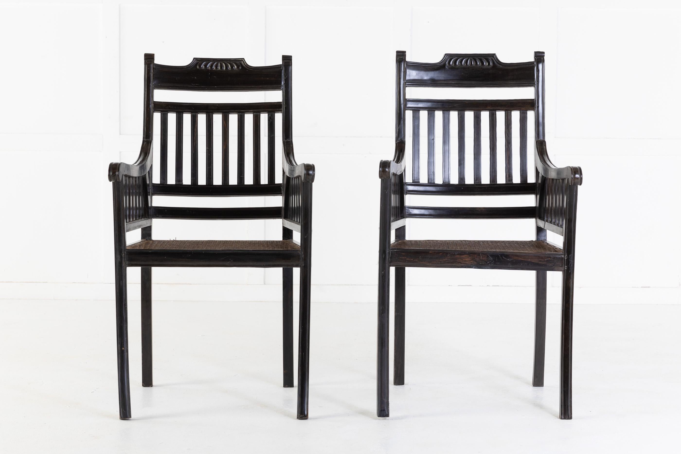Set of Six 1940s Solid Ebony Chairs with Cane Seats 1